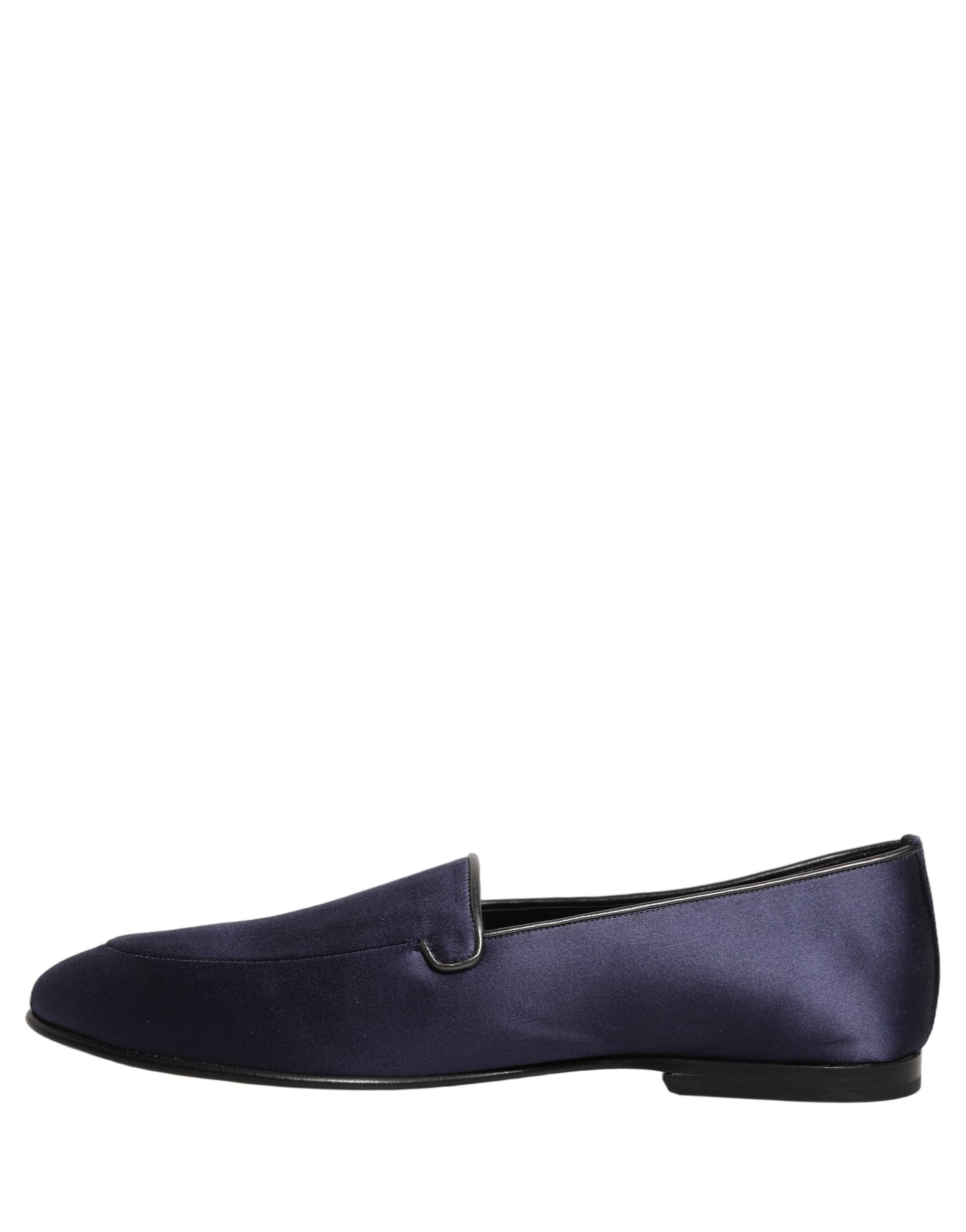 Dolce & Gabbana Blue Satin Logo Slip On Flats Loafers Shoes Dolce & Gabbana