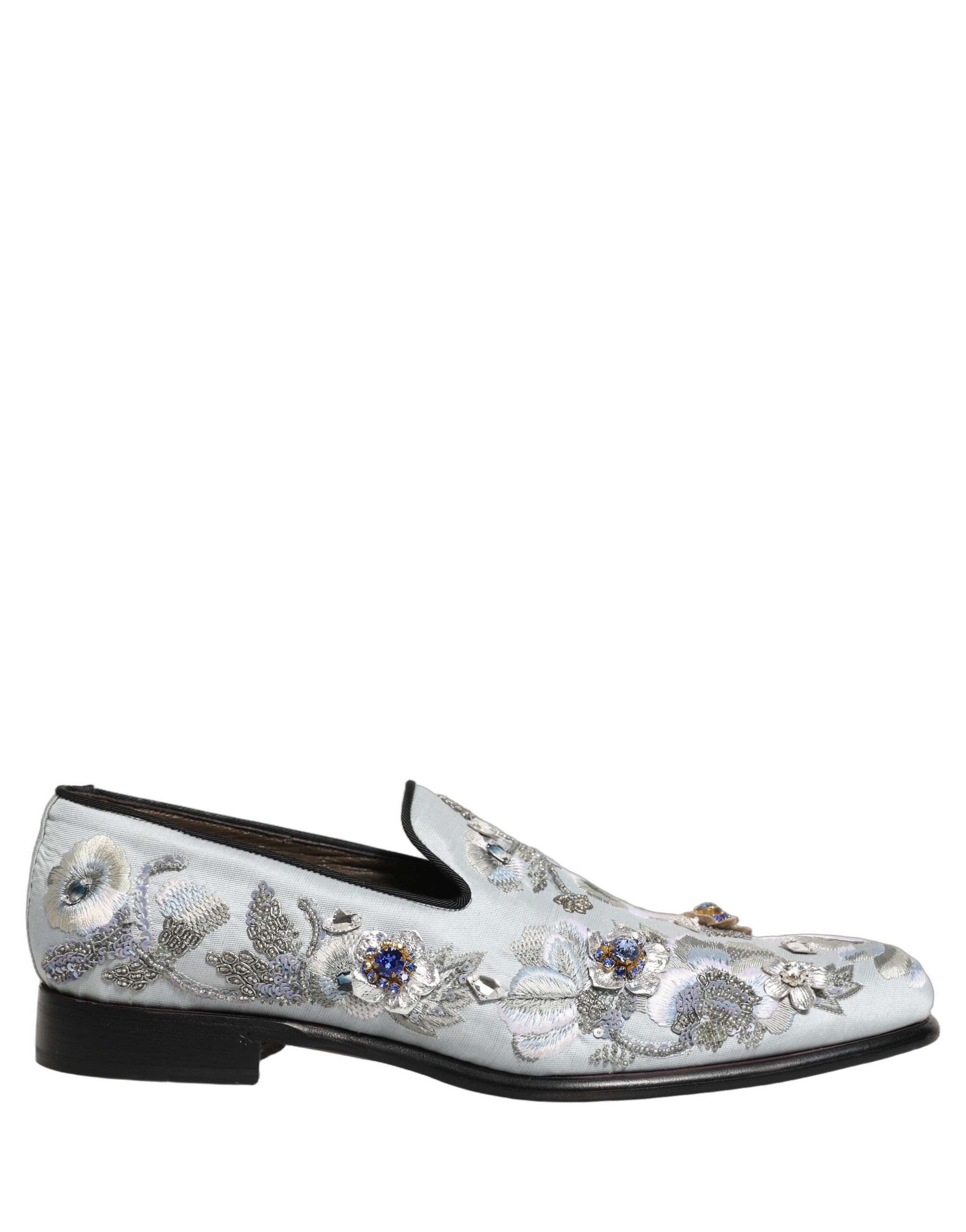 Dolce & Gabbana White Floral Embellished Men Loafers  Shoes Dolce & Gabbana
