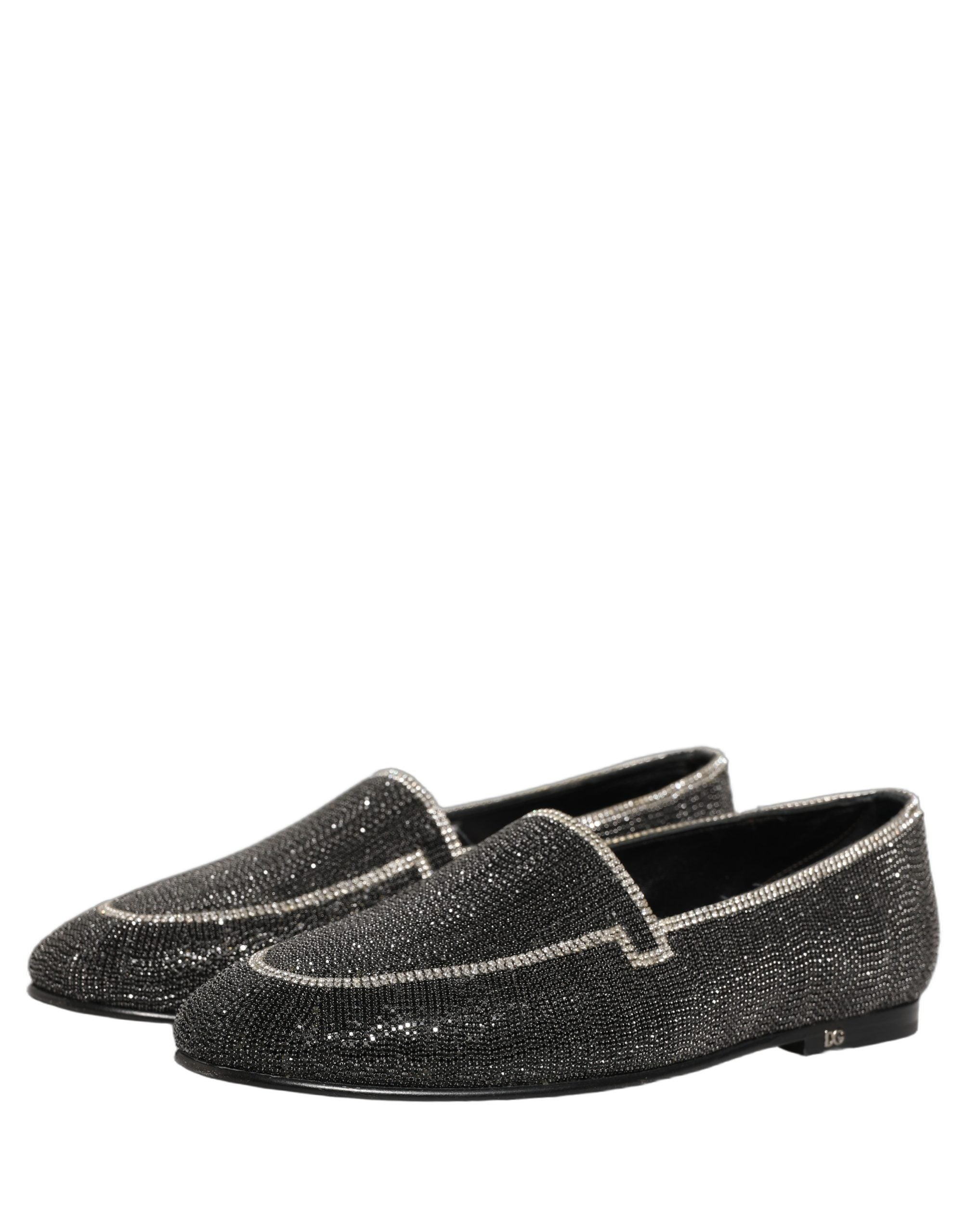 Dolce & Gabbana Black Crystal Embellished Men Loafers Shoes Dolce & Gabbana