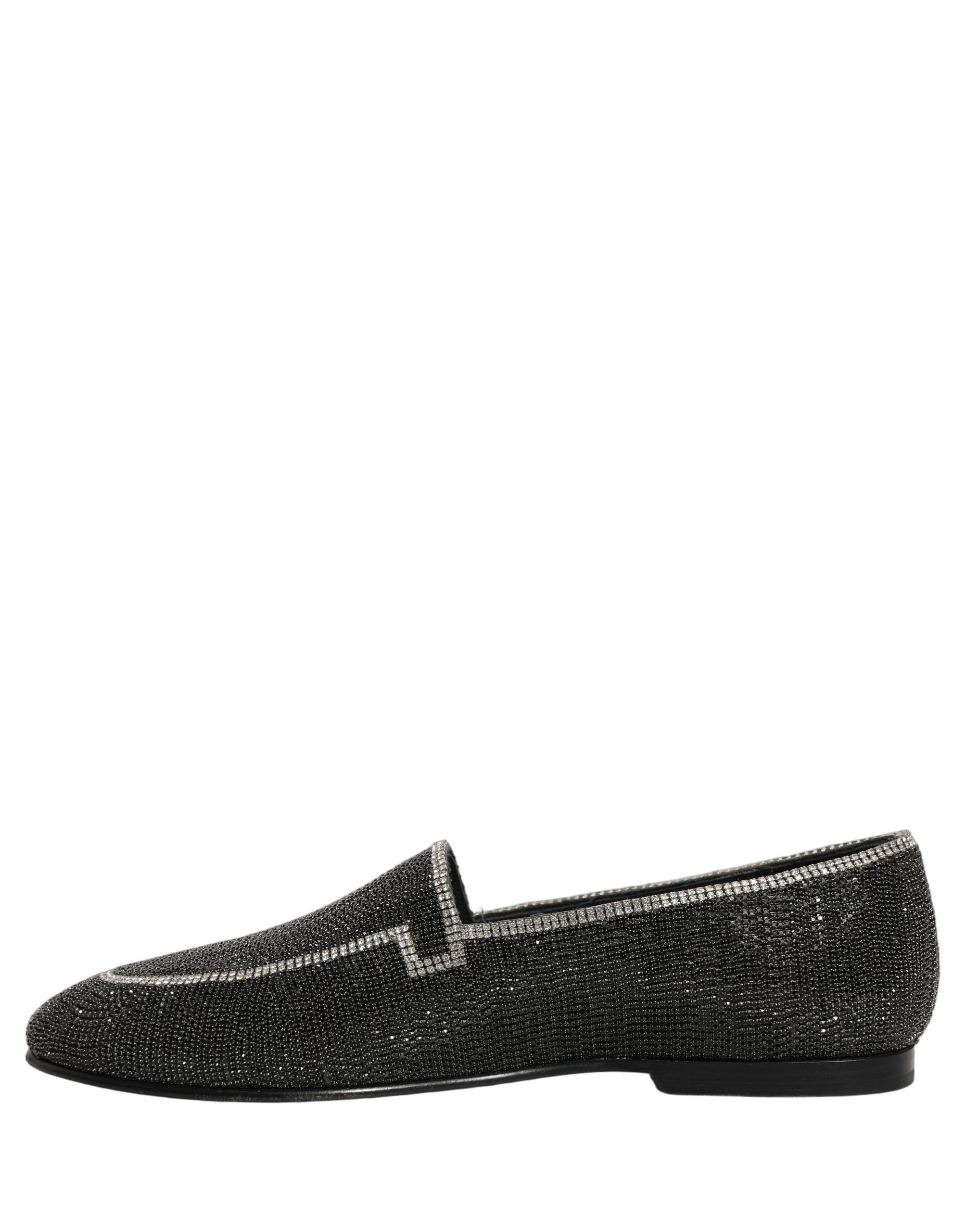 Dolce & Gabbana Black Crystal Embellished Men Loafers Shoes Dolce & Gabbana