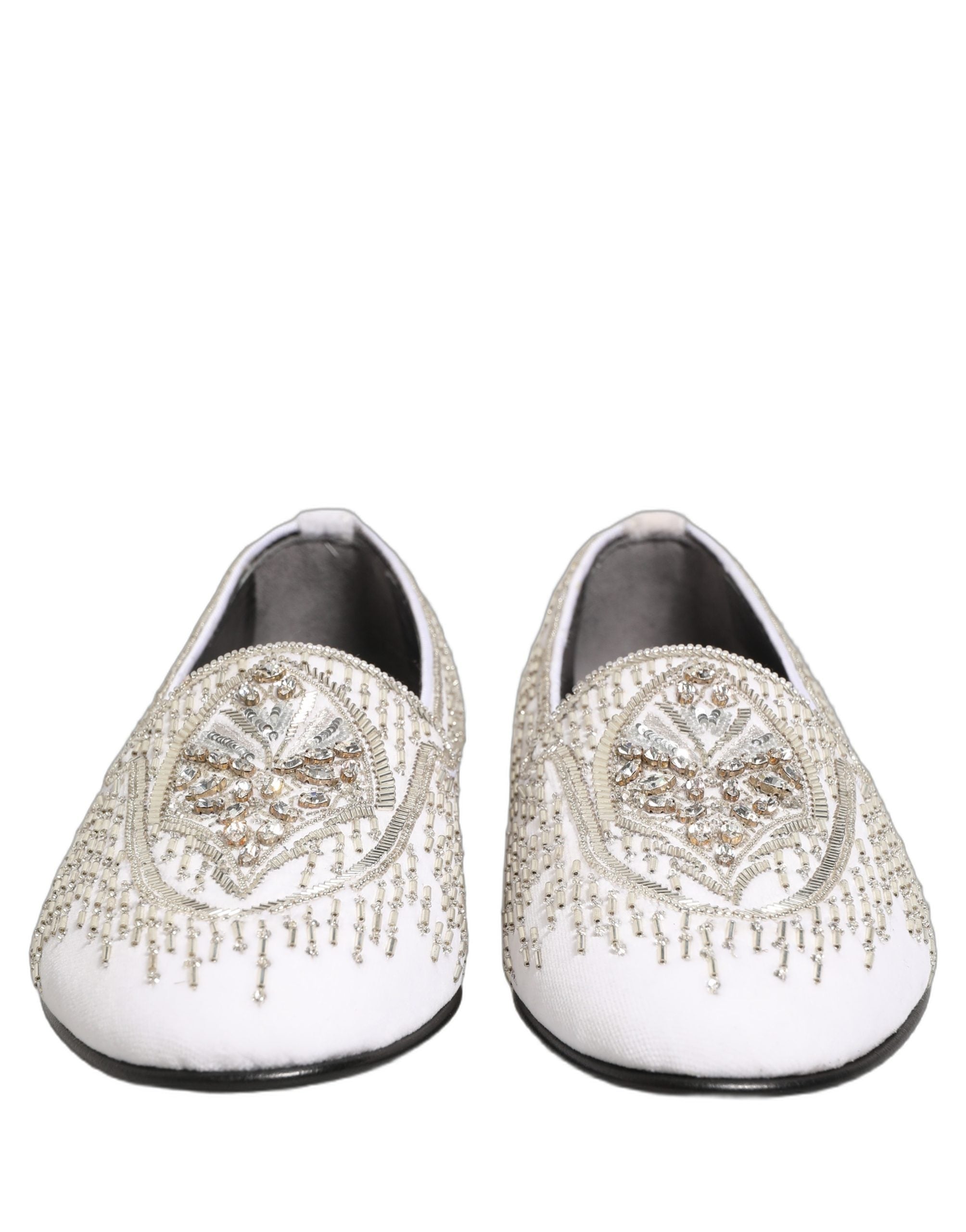 Dolce & Gabbana White Satin Embellished Dress Loafers Shoes Dolce & Gabbana