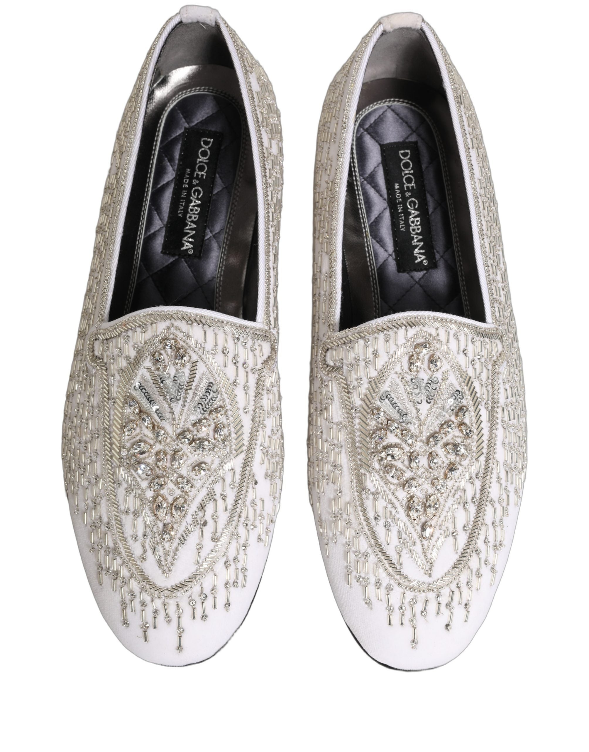 Dolce & Gabbana White Satin Embellished Dress Loafers Shoes Dolce & Gabbana