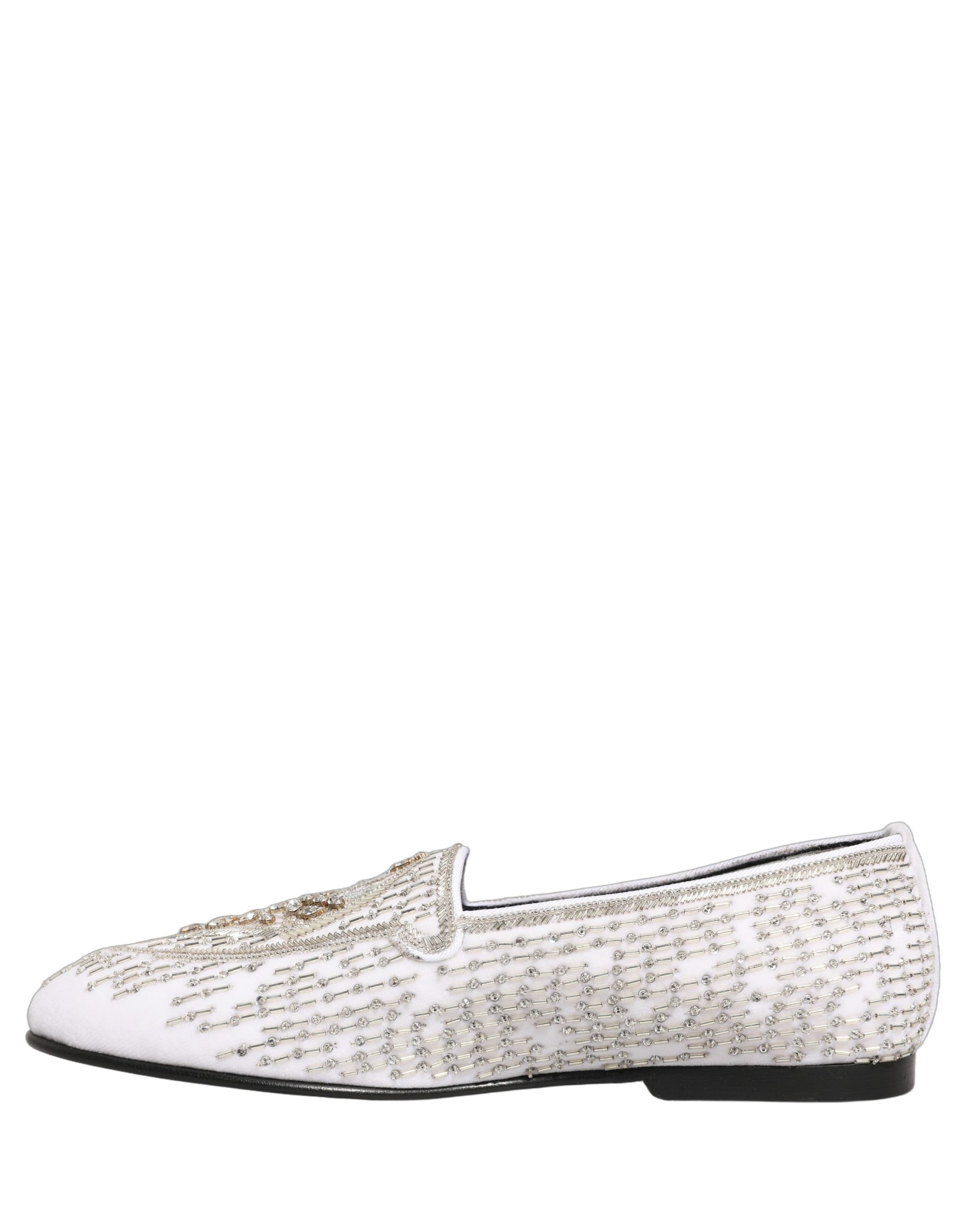 Dolce & Gabbana White Satin Embellished Dress Loafers Shoes Dolce & Gabbana