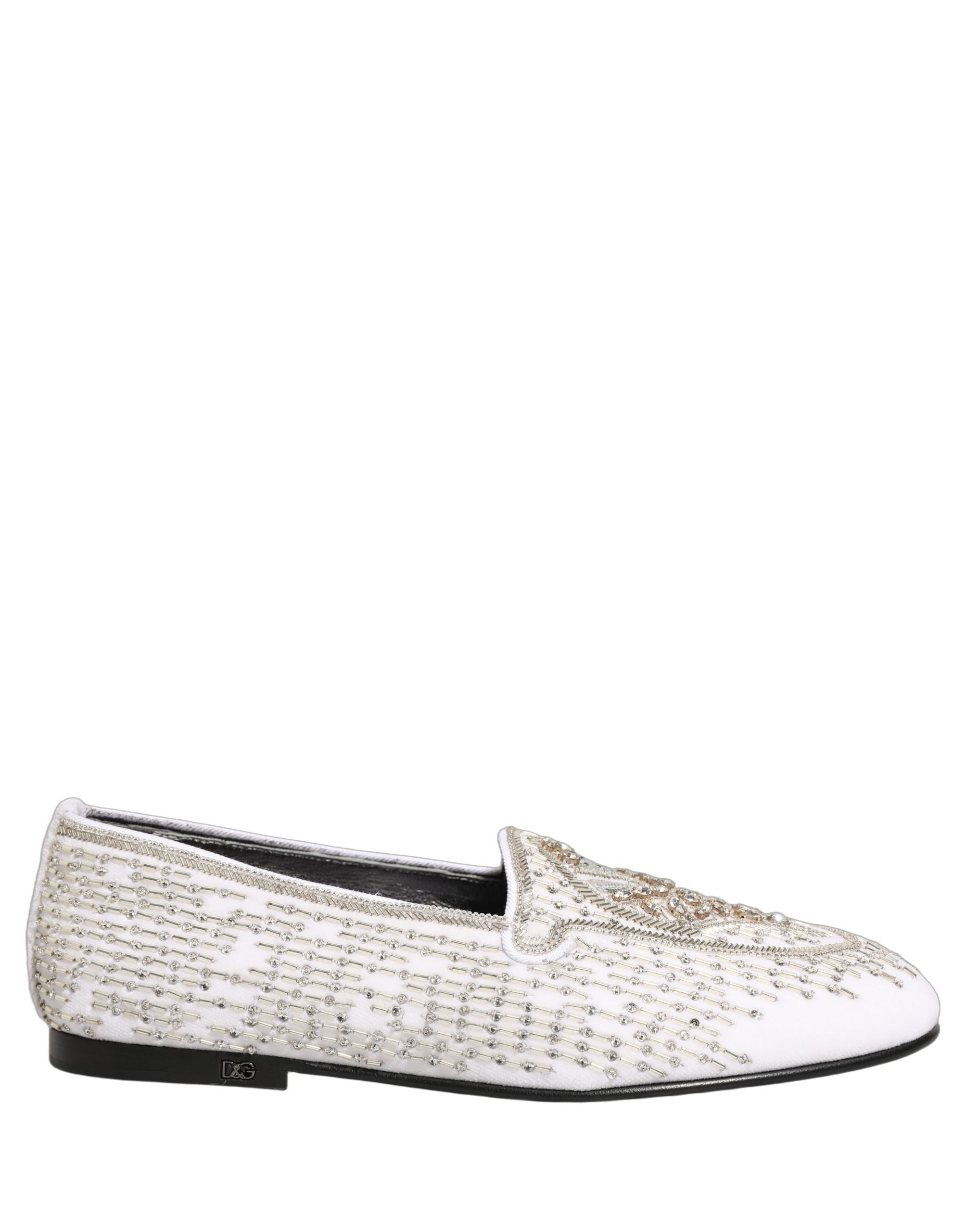 Dolce & Gabbana White Satin Embellished Dress Loafers Shoes Dolce & Gabbana