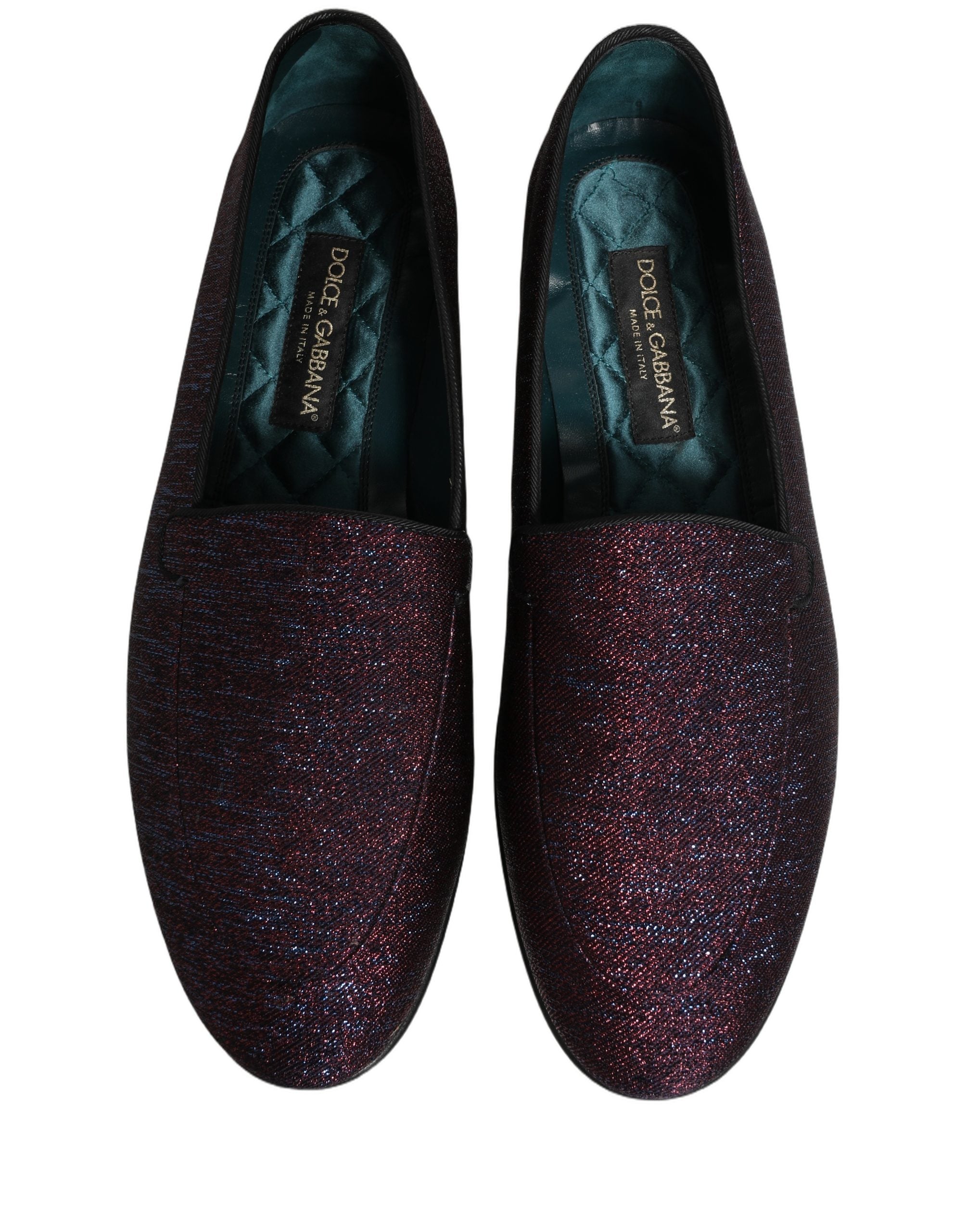 Dolce & Gabbana Maroon Glitter Lurex Logo Dress Loafers Shoes Dolce & Gabbana