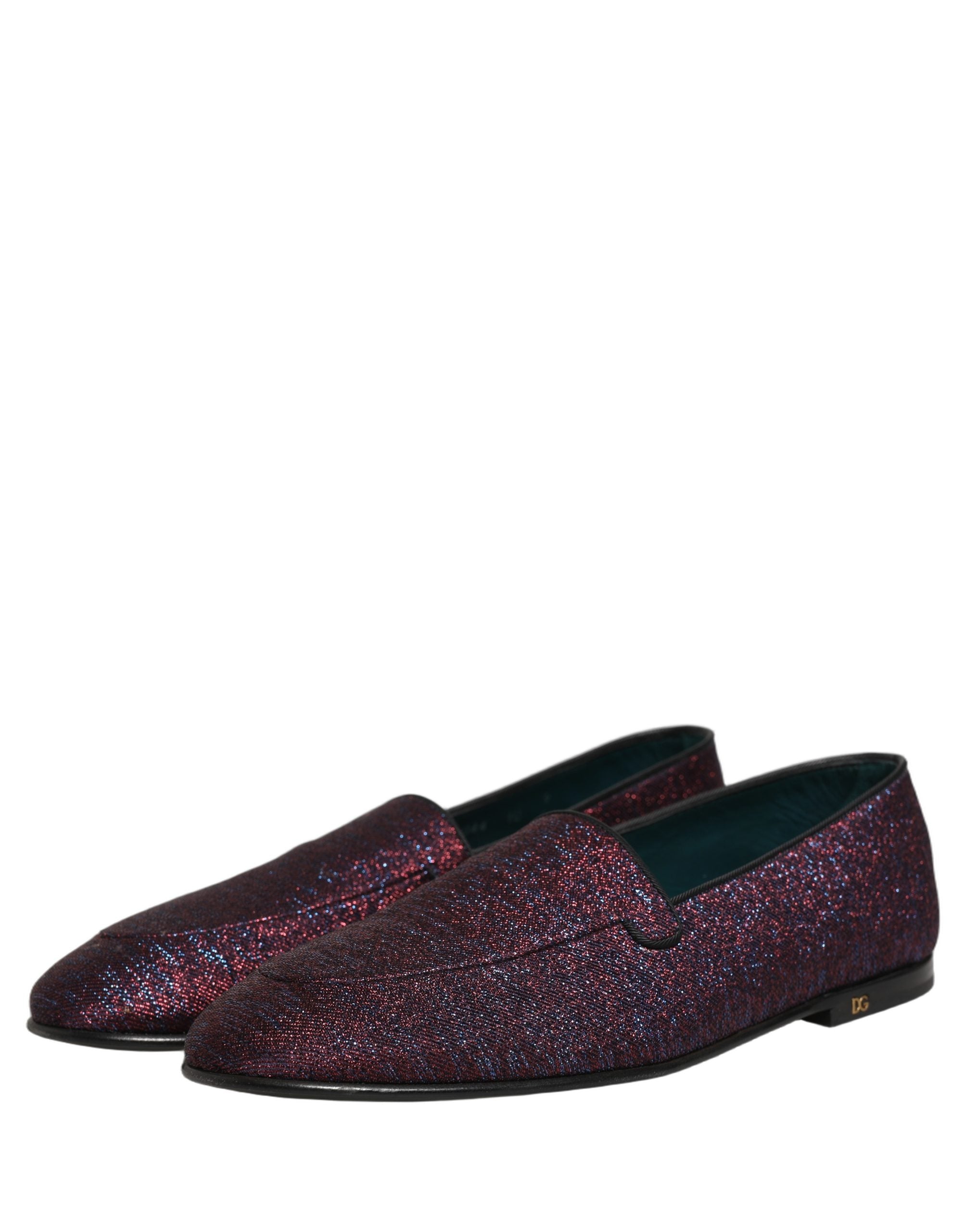 Dolce & Gabbana Maroon Glitter Lurex Logo Dress Loafers Shoes Dolce & Gabbana