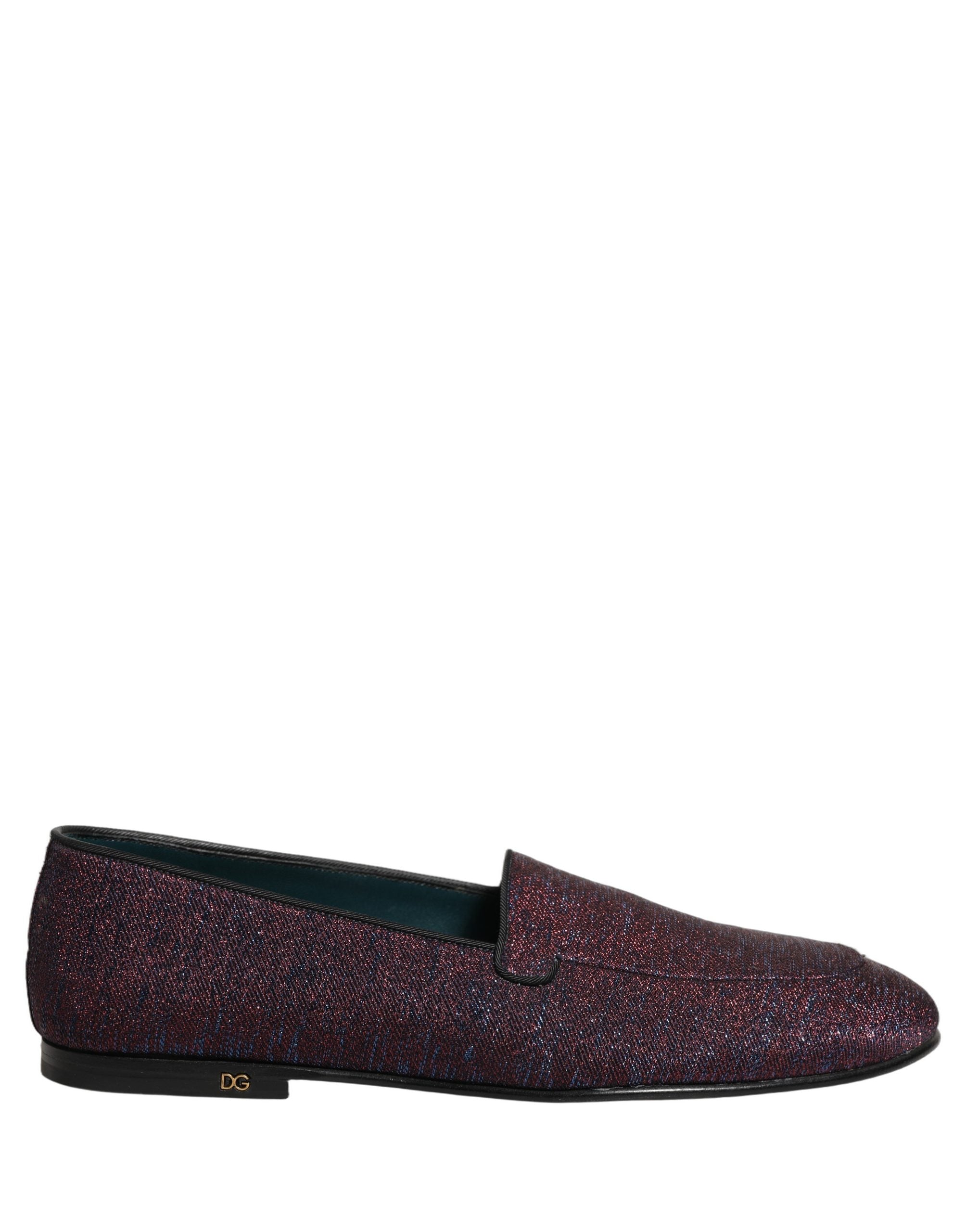 Dolce & Gabbana Maroon Glitter Lurex Logo Dress Loafers Shoes Dolce & Gabbana