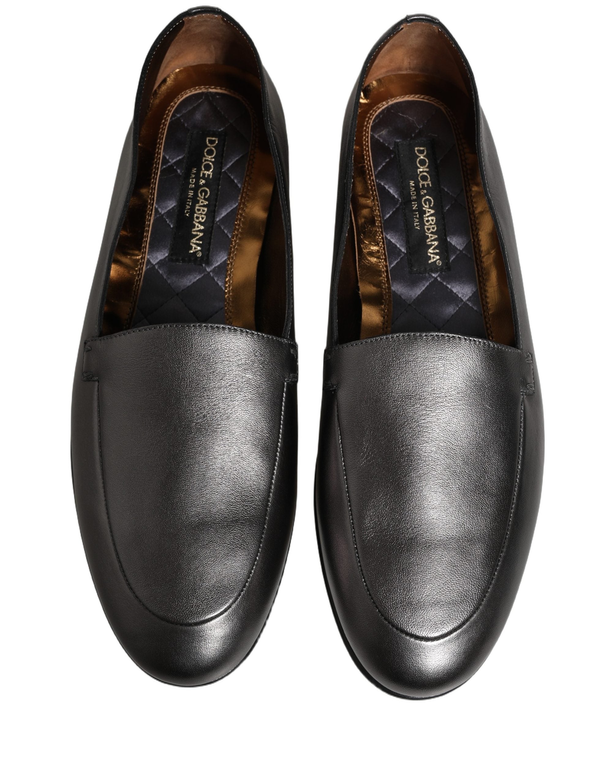 Dolce & Gabbana Silver Leather DG Logo Slip On Loafers Shoes Dolce & Gabbana