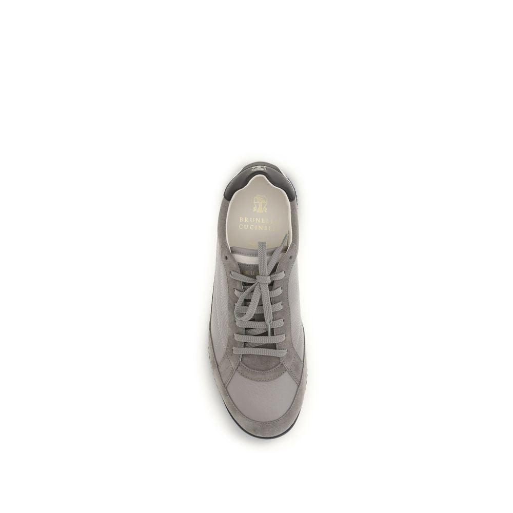 Brunello Cucinelli Gray Calf Leather Bos Taurus Sneakers Brunello Cucinelli