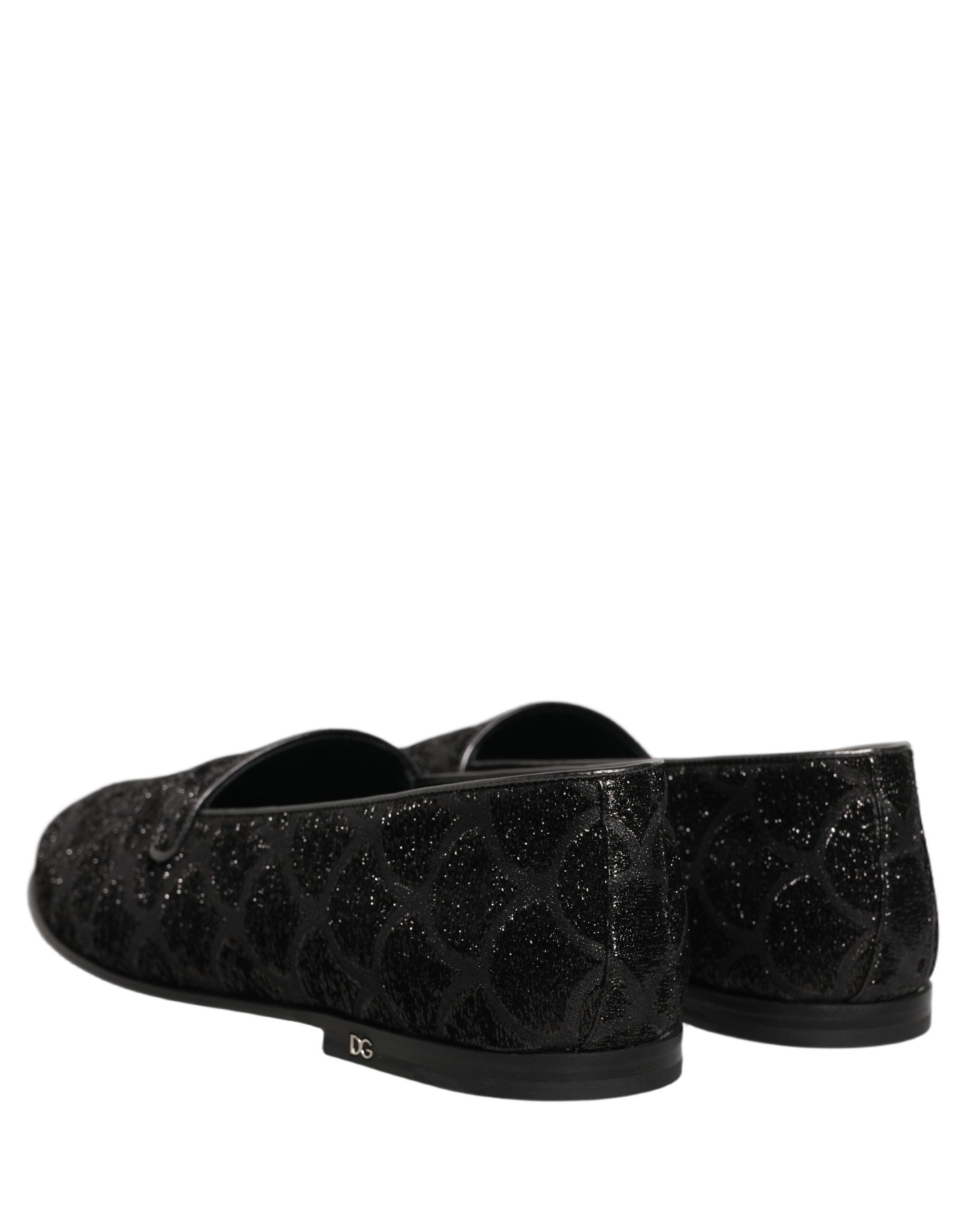 Dolce & Gabbana Black Glitter Brocade Men Dress Loafers Shoes Dolce & Gabbana