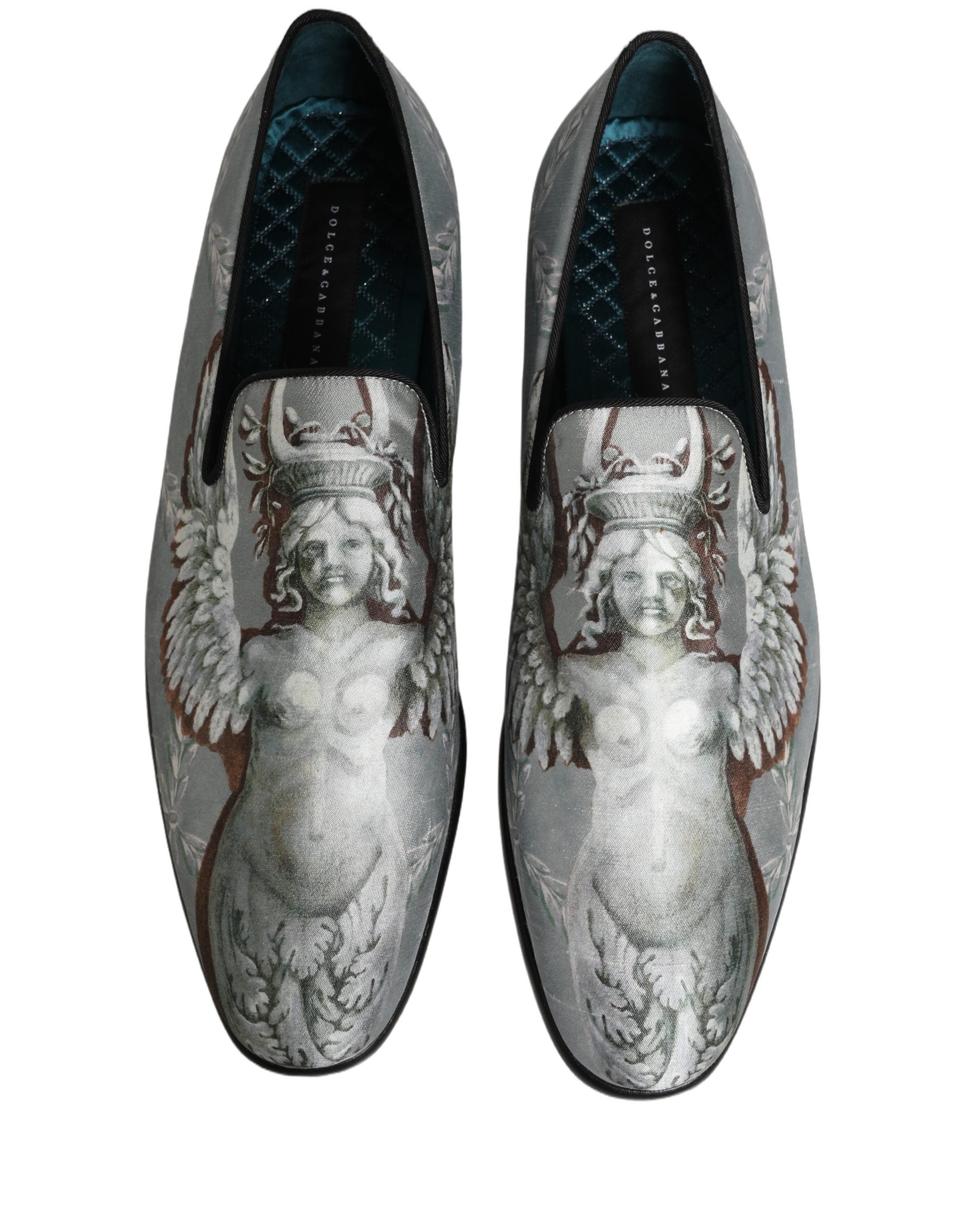 Dolce & Gabbana Gray Baroque Angel Velvet Men Loafers Shoes Dolce & Gabbana