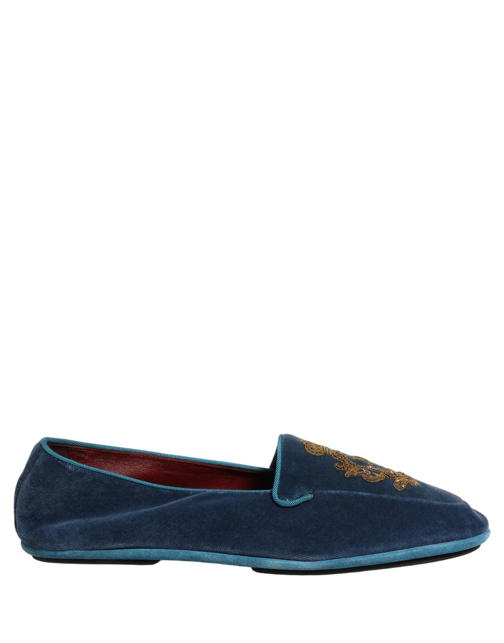 Dolce & Gabbana Blue Velvet Crown Embroidery Loafers Shoes Dolce & Gabbana