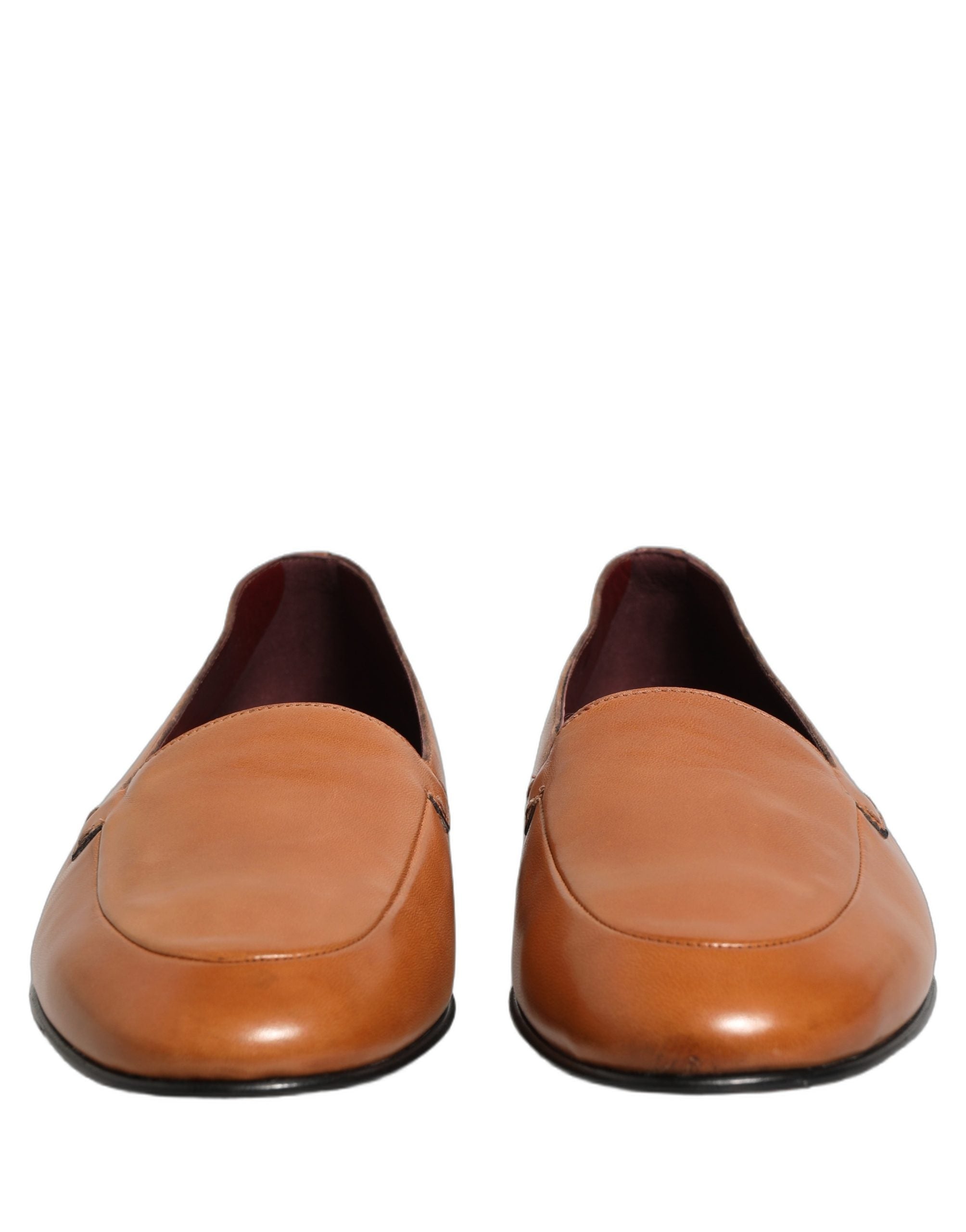 Dolce & Gabbana Brown Leather Logo Slip On Men Loafers Shoes Dolce & Gabbana