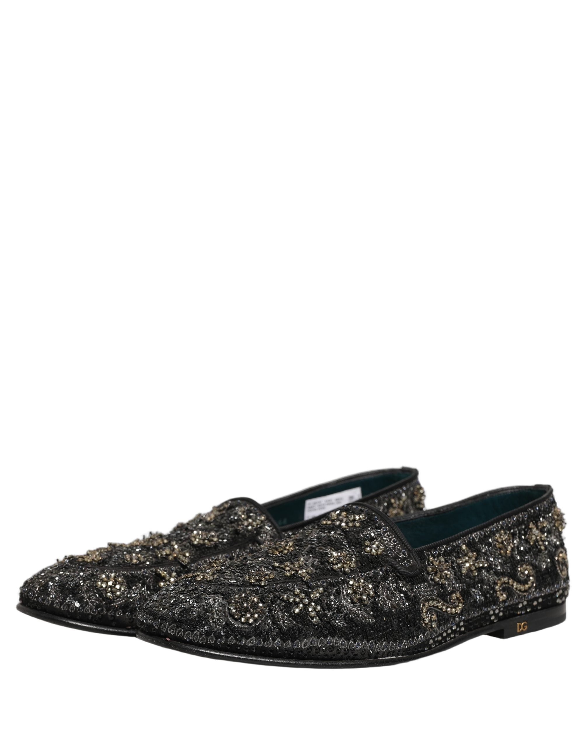 Dolce & Gabbana Black Rhinestone Embellished Loafers Shoes Dolce & Gabbana