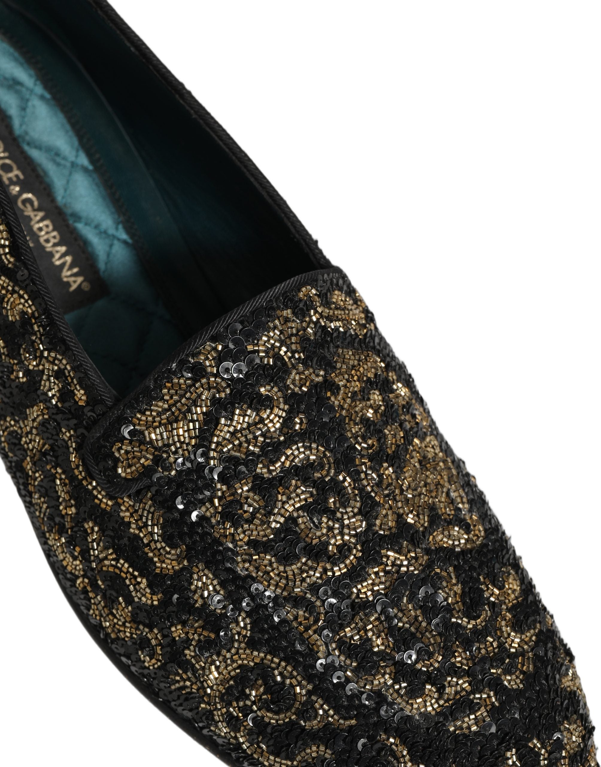 Dolce & Gabbana Black Gold Embellished Dress Loafers Shoes Dolce & Gabbana