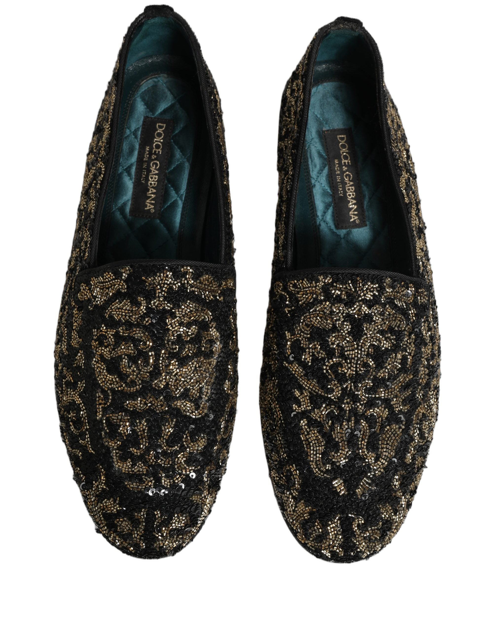 Dolce & Gabbana Black Gold Embellished Dress Loafers Shoes Dolce & Gabbana