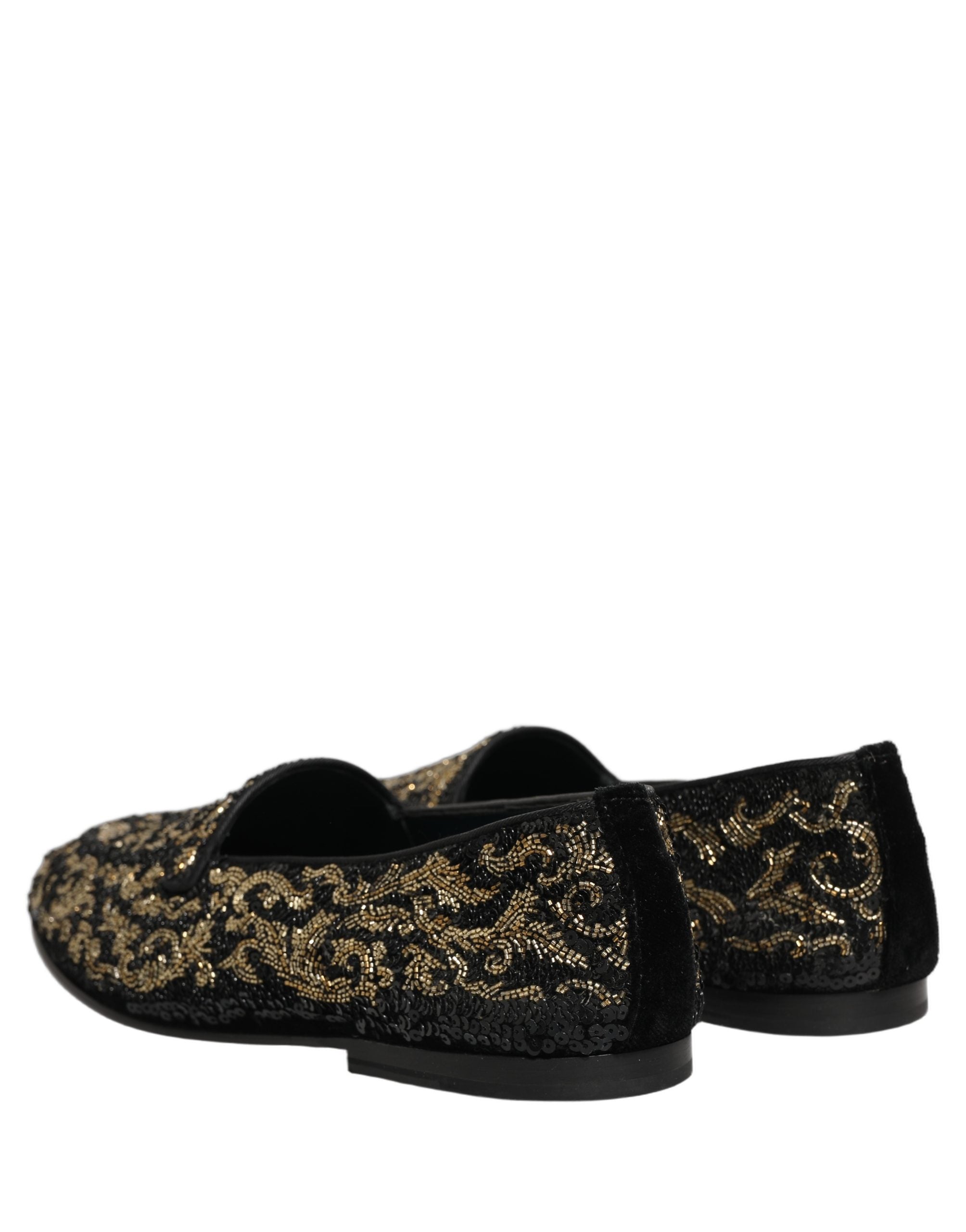 Dolce & Gabbana Black Gold Embellished Dress Loafers Shoes Dolce & Gabbana