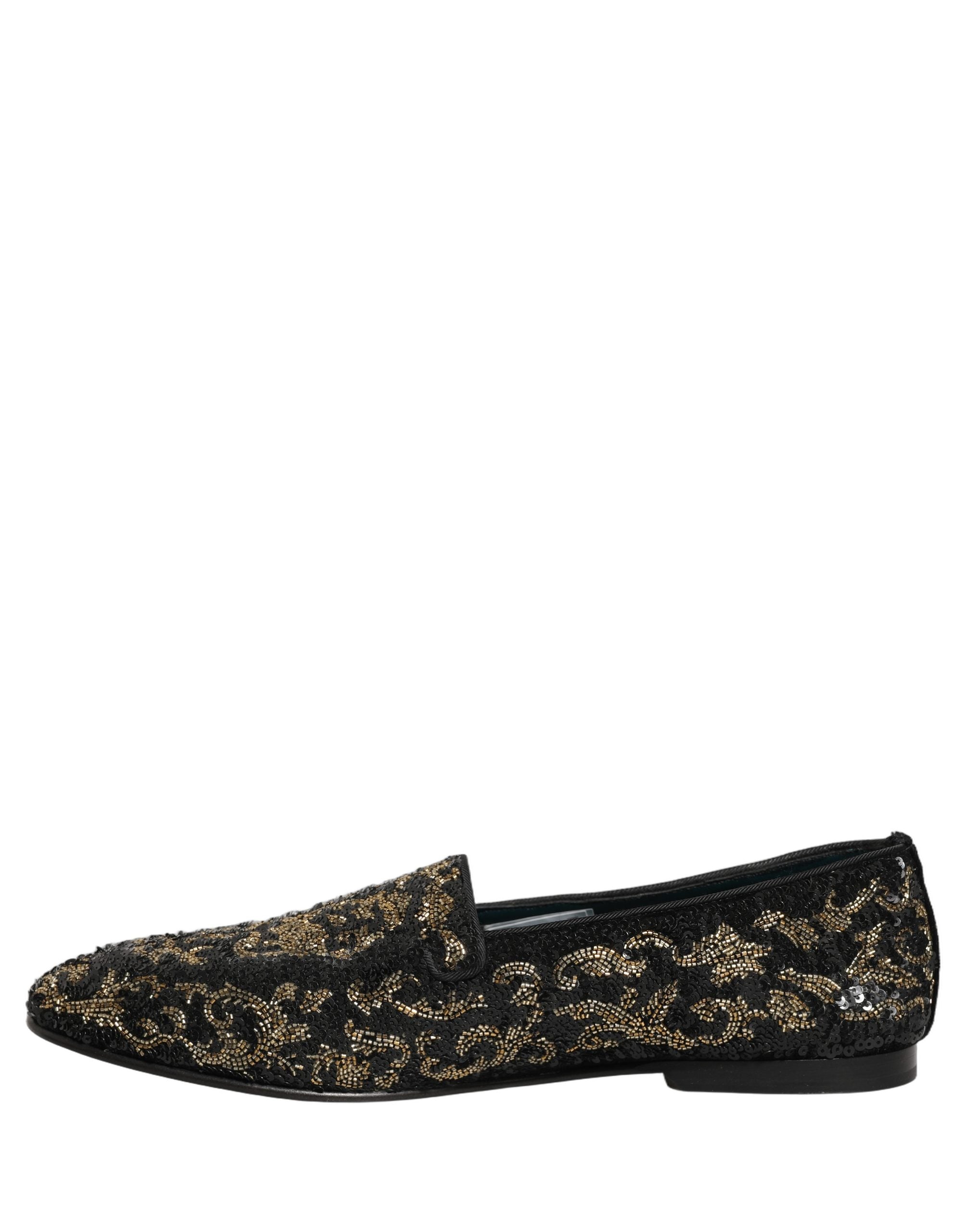 Dolce & Gabbana Black Gold Embellished Dress Loafers Shoes Dolce & Gabbana