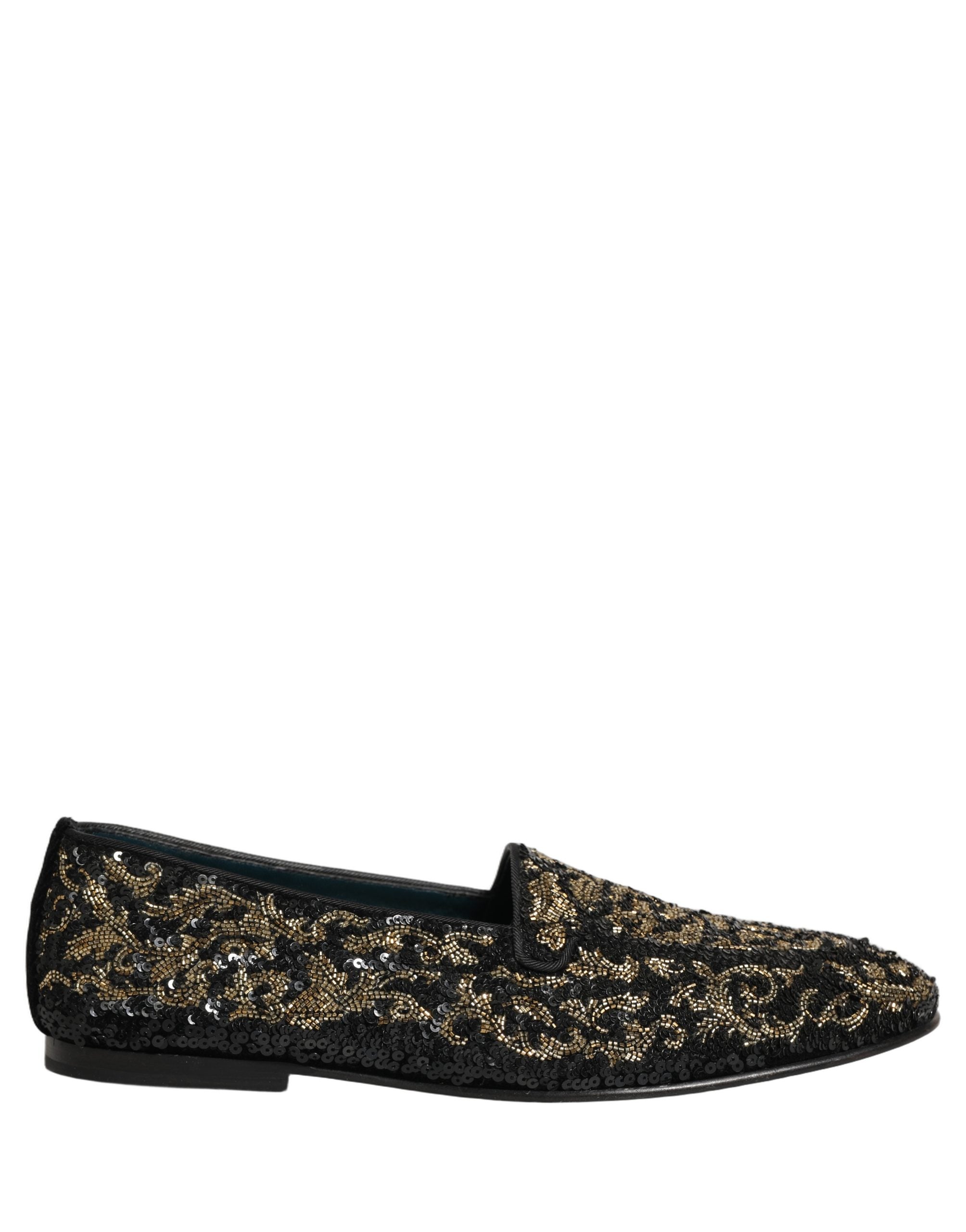 Dolce & Gabbana Black Gold Embellished Dress Loafers Shoes Dolce & Gabbana