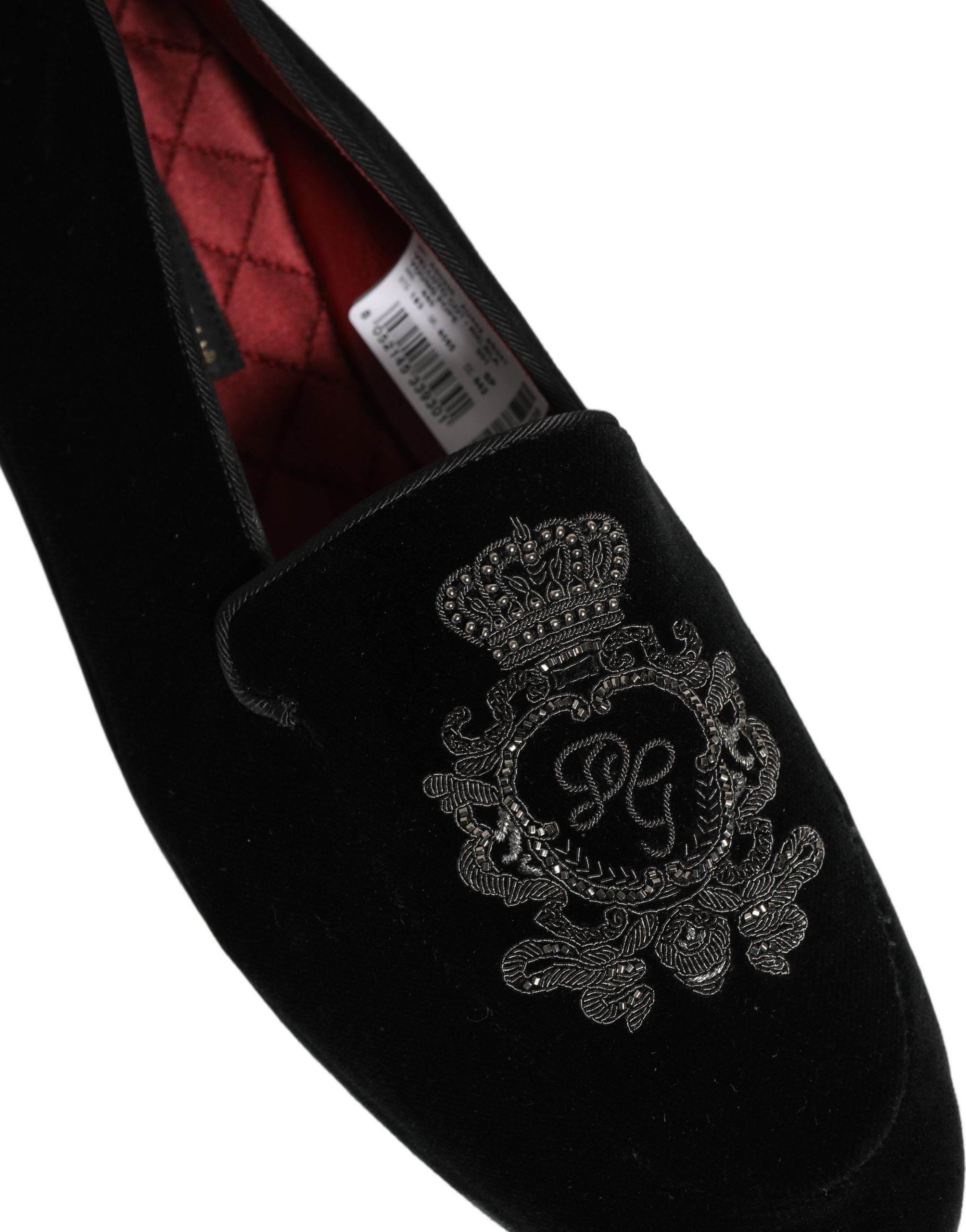 Dolce & Gabbana Black Velvet Crown Embroidery Loafers Shoes Dolce & Gabbana