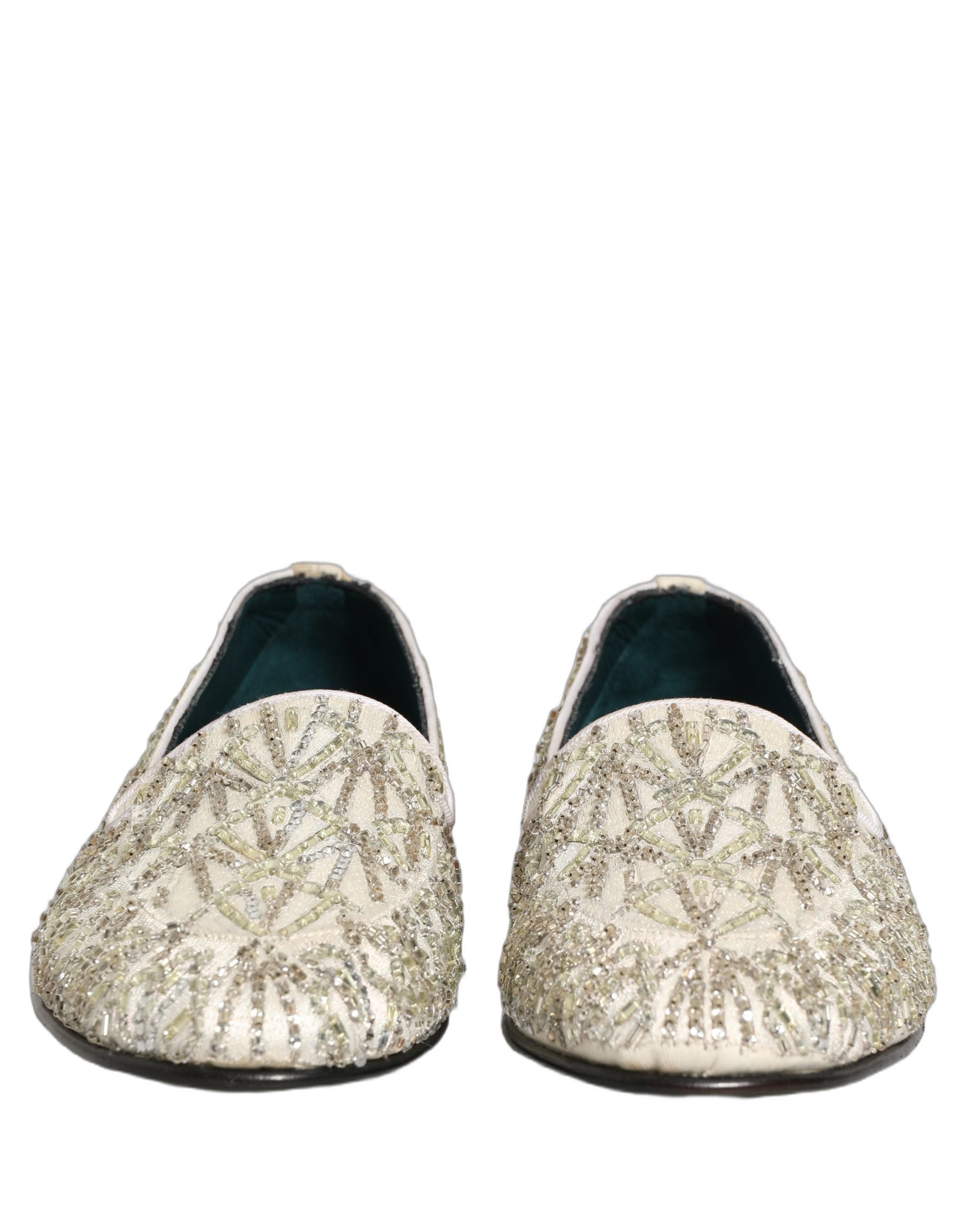 Dolce & Gabbana White Velvet Embroidered Dress Loafers Shoes Dolce & Gabbana