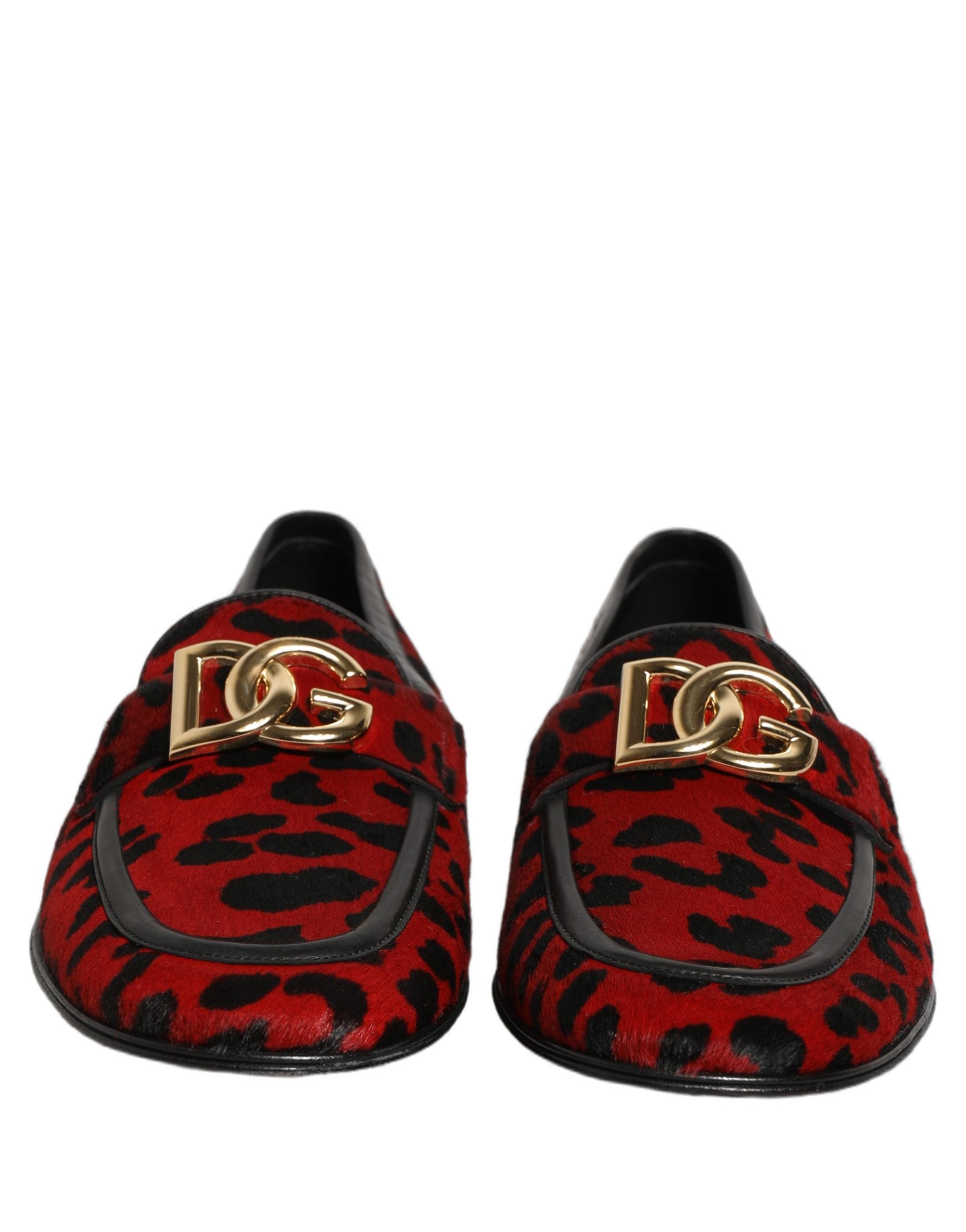 Dolce & Gabbana Red Leopard Print Pony Hair Dress Loafers Shoes Dolce & Gabbana