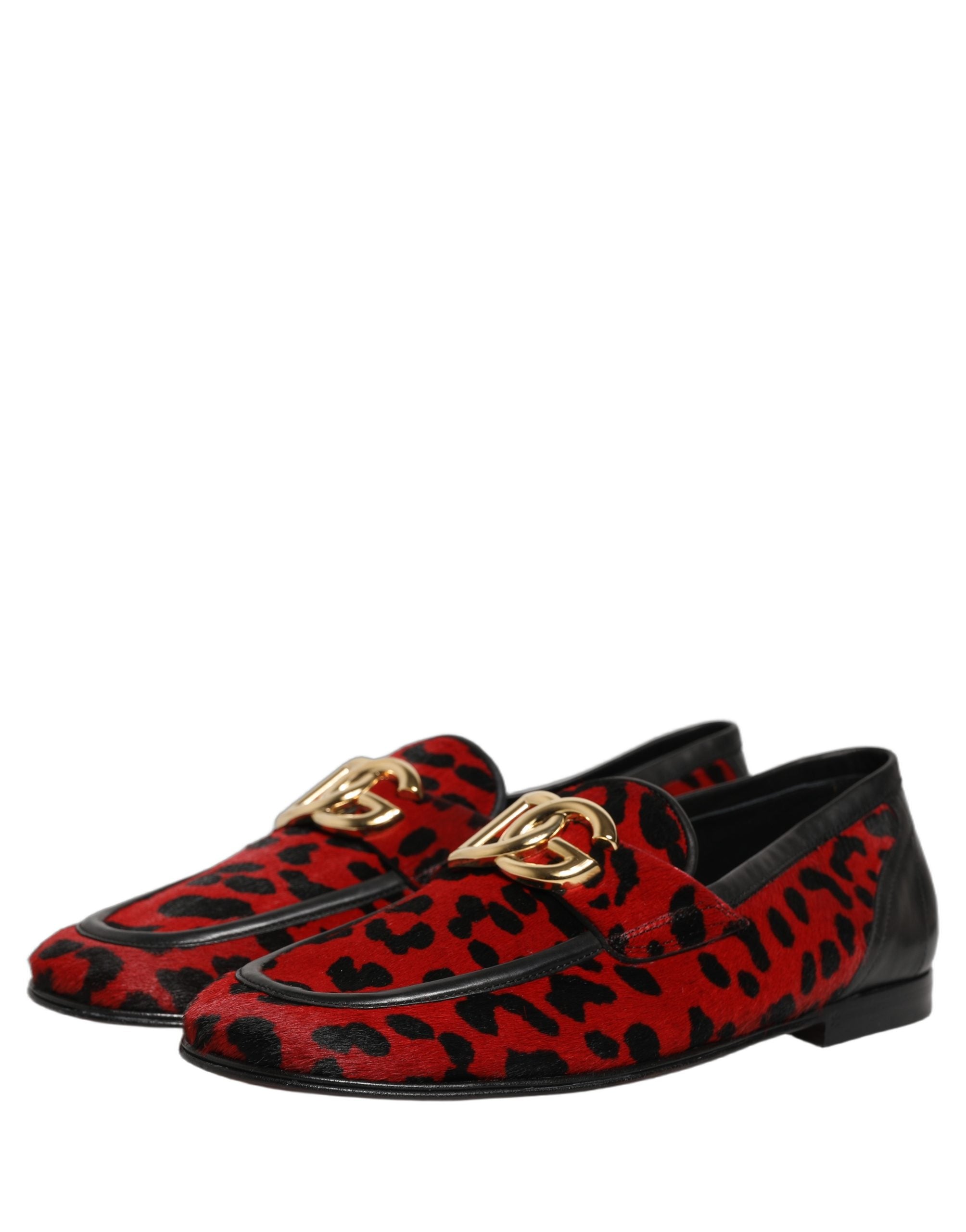 Dolce & Gabbana Red Leopard Print Pony Hair Dress Loafers Shoes Dolce & Gabbana