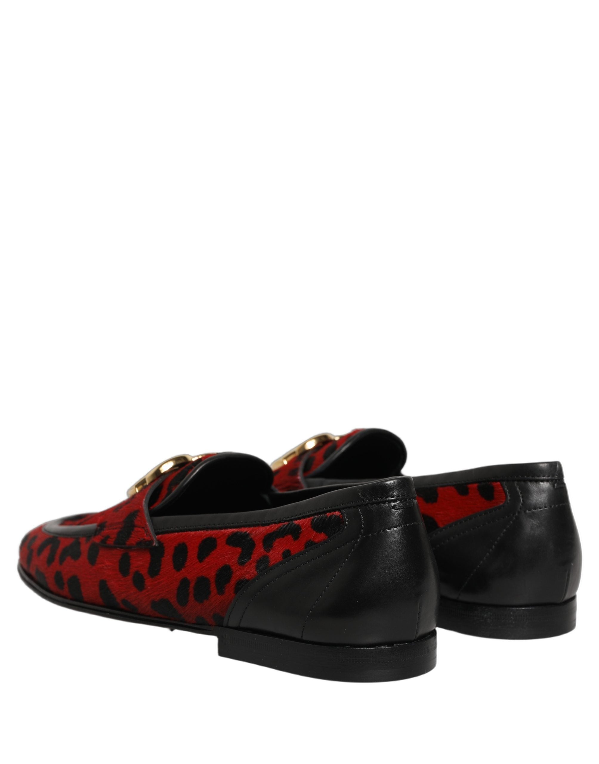 Dolce & Gabbana Red Leopard Print Pony Hair Dress Loafers Shoes Dolce & Gabbana