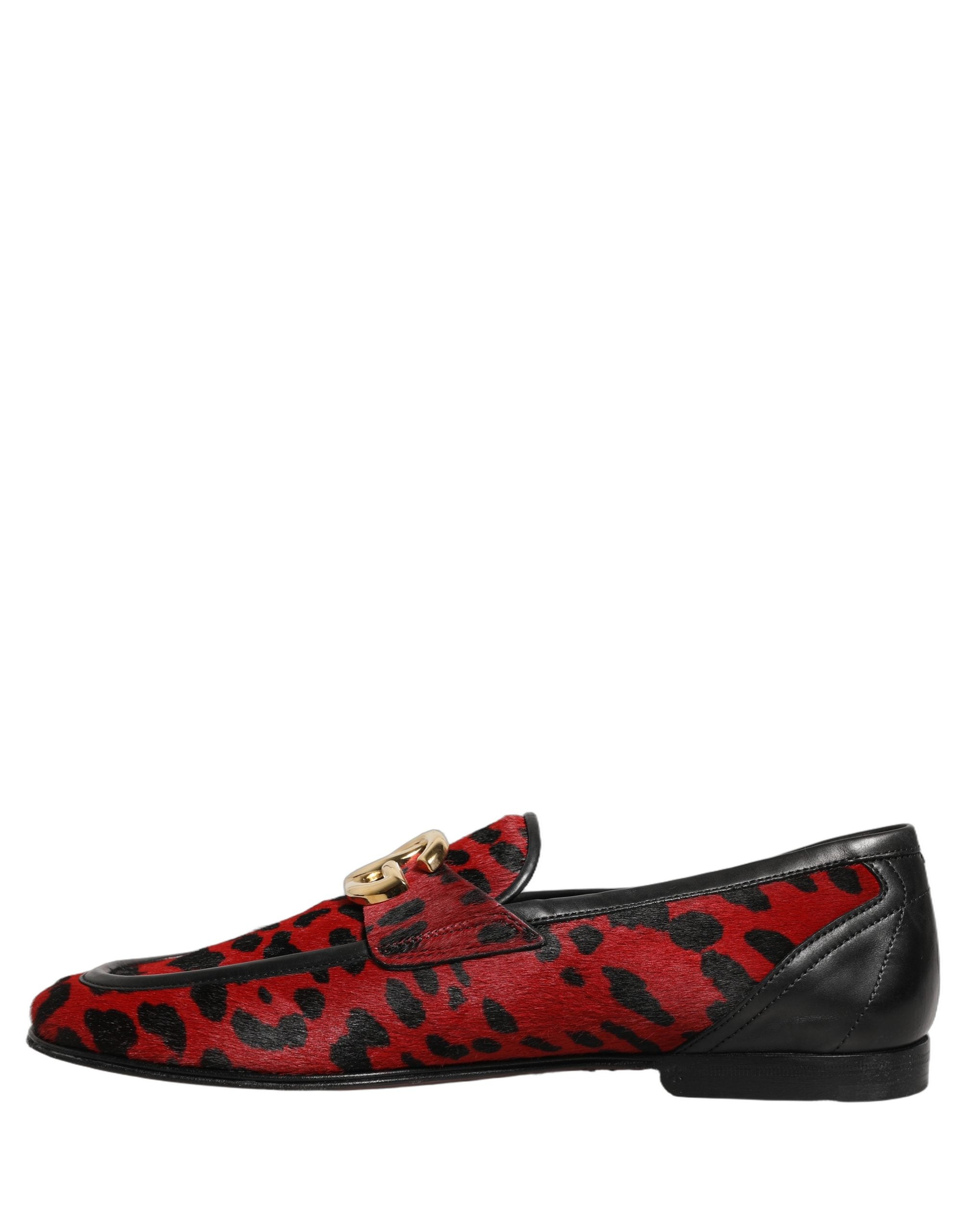 Dolce & Gabbana Red Leopard Print Pony Hair Dress Loafers Shoes Dolce & Gabbana