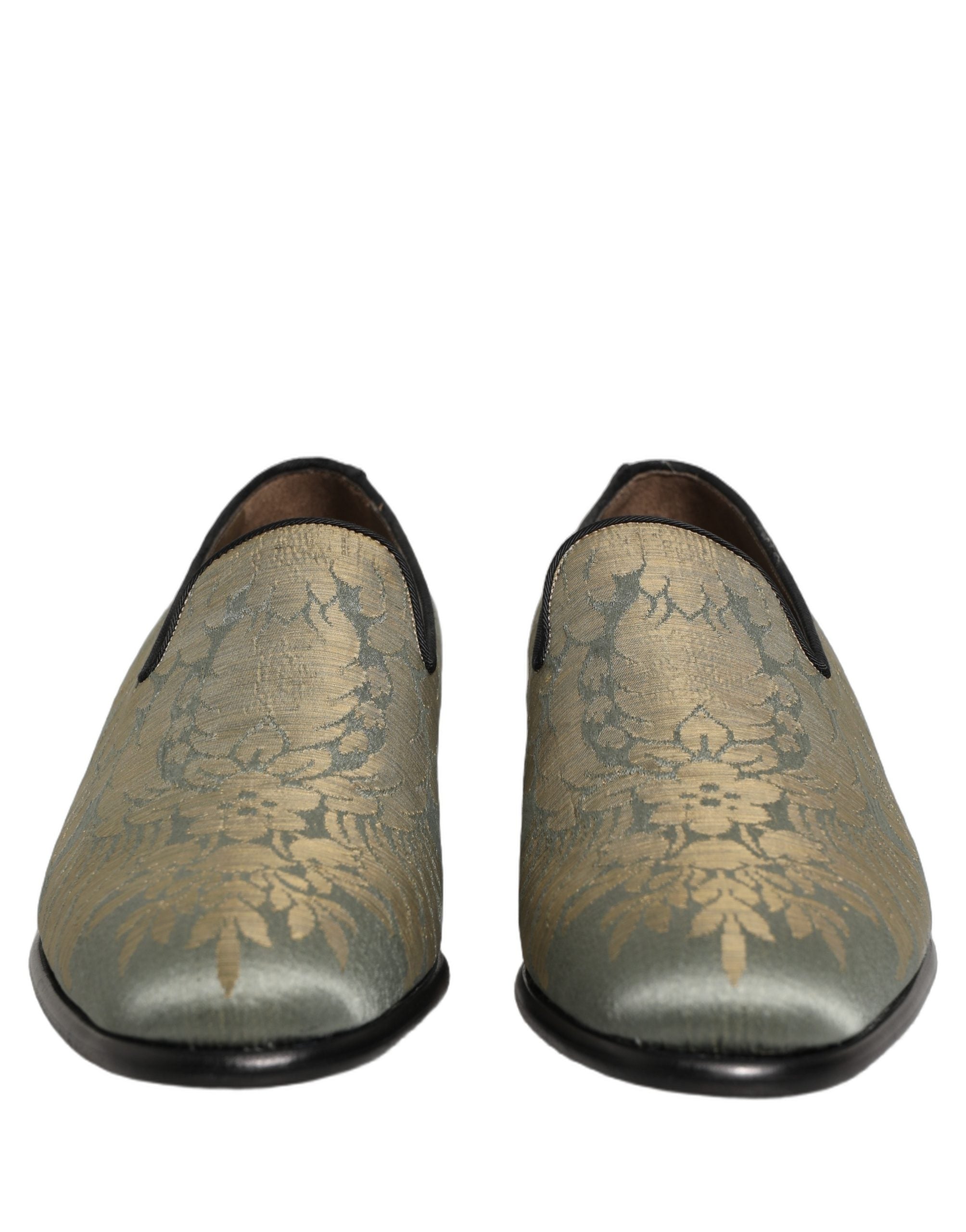 Dolce & Gabbana Gold Floral Jacquard Slip On Loafers Shoes Dolce & Gabbana