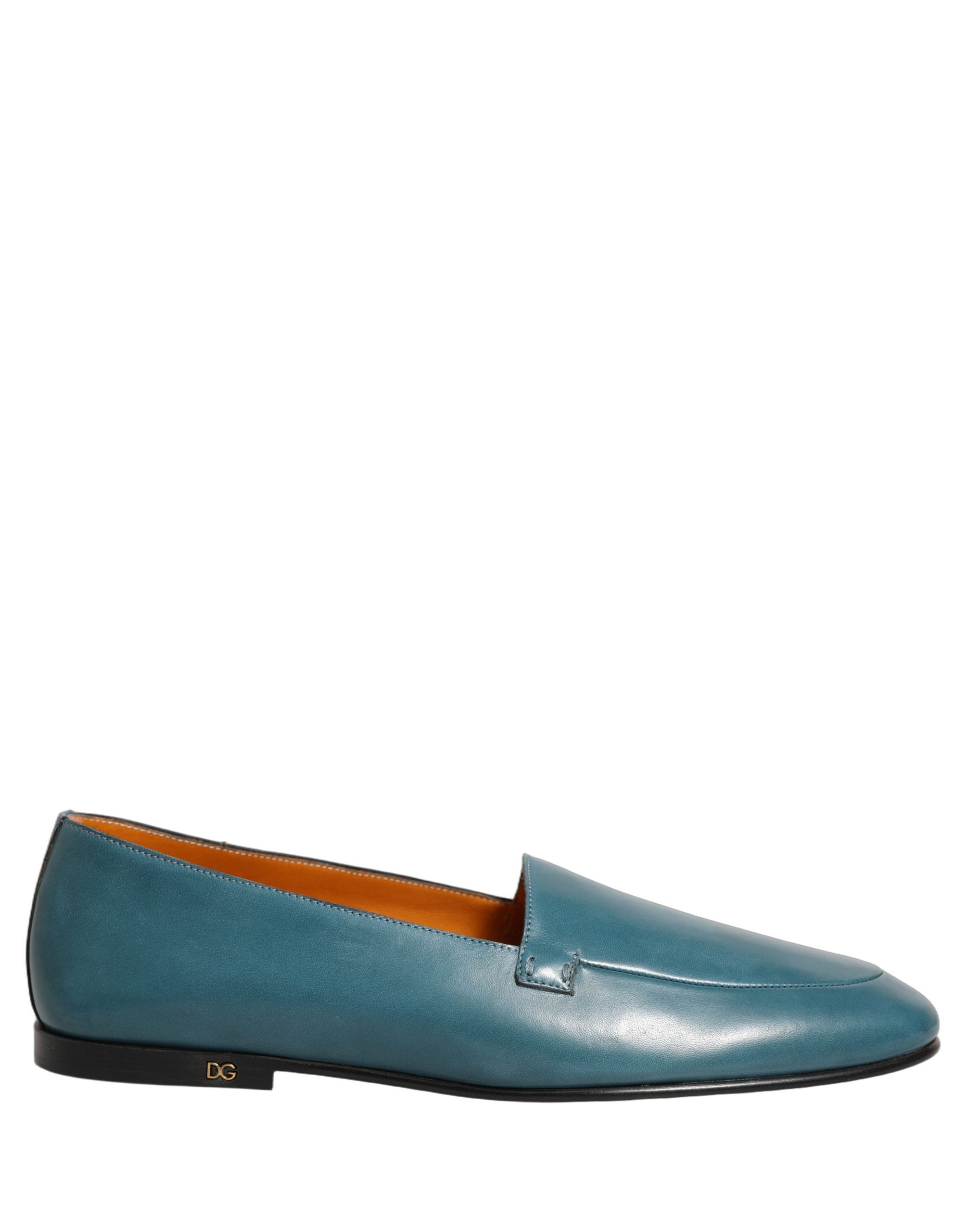 Dolce & Gabbana Blue Leather Logo Slip On Men Loafers Shoes Dolce & Gabbana