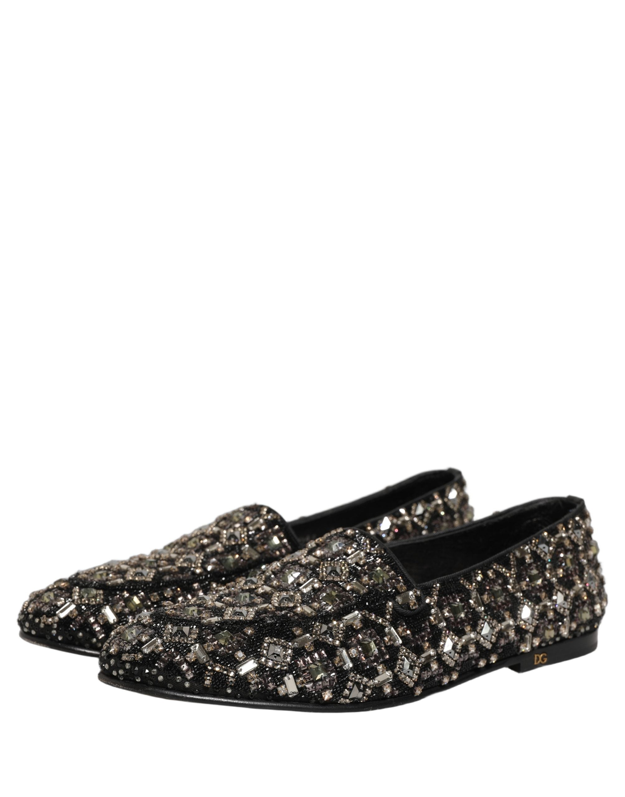 Dolce & Gabbana Silver Leather Logo Slip On Loafers Shoes Dolce & Gabbana