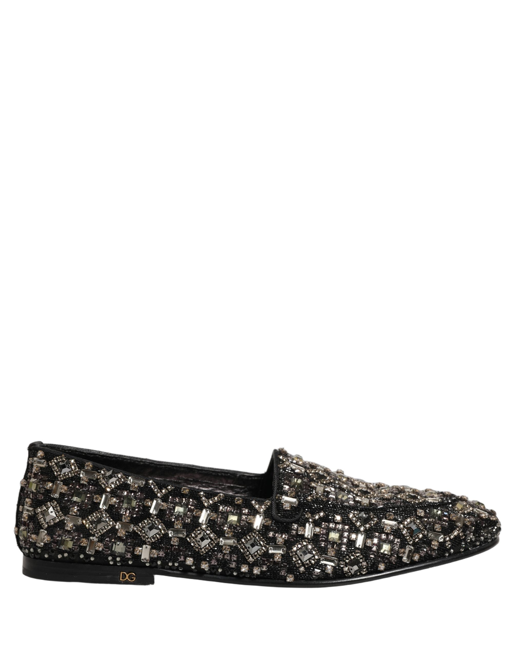 Dolce & Gabbana Silver Leather Logo Slip On Loafers Shoes Dolce & Gabbana