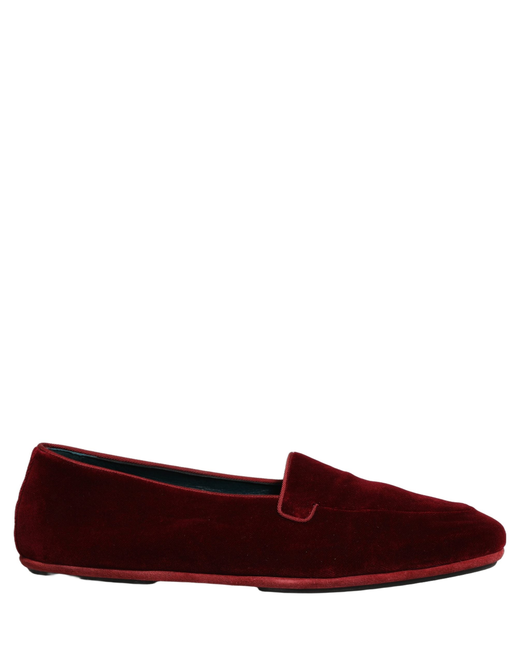 Dolce & Gabbana Maroon Velvet Slip On Men Flats Loafers Shoes Dolce & Gabbana