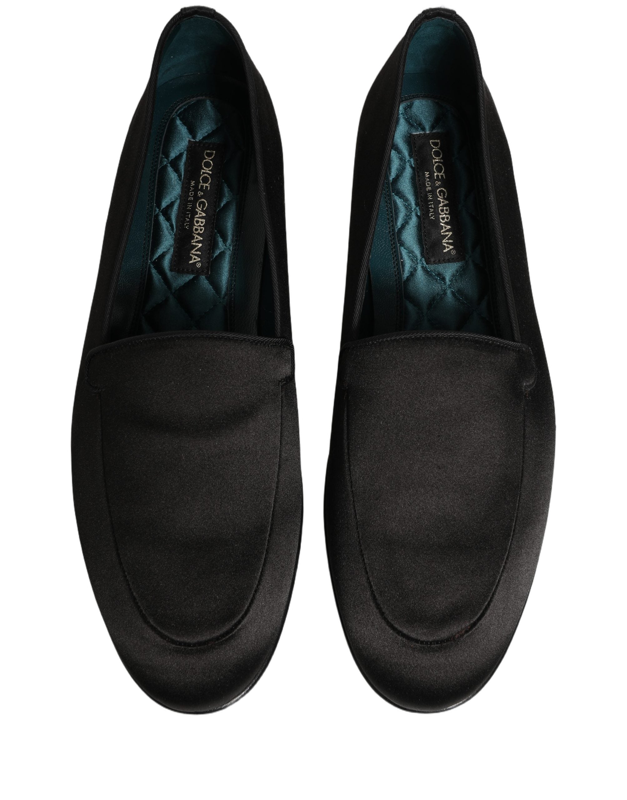 Dolce & Gabbana Black Satin Logo Slip On Flats Loafers Shoes Dolce & Gabbana