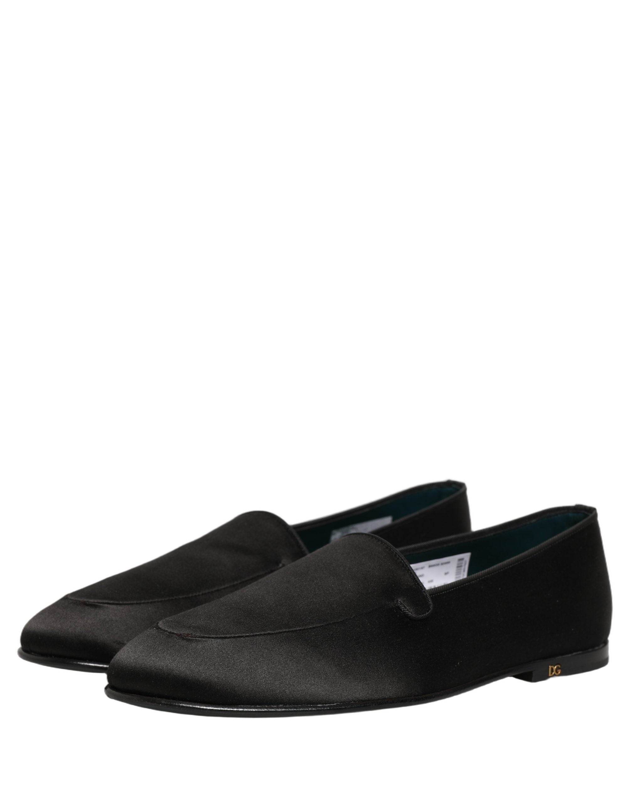 Dolce & Gabbana Black Satin Logo Slip On Flats Loafers Shoes Dolce & Gabbana