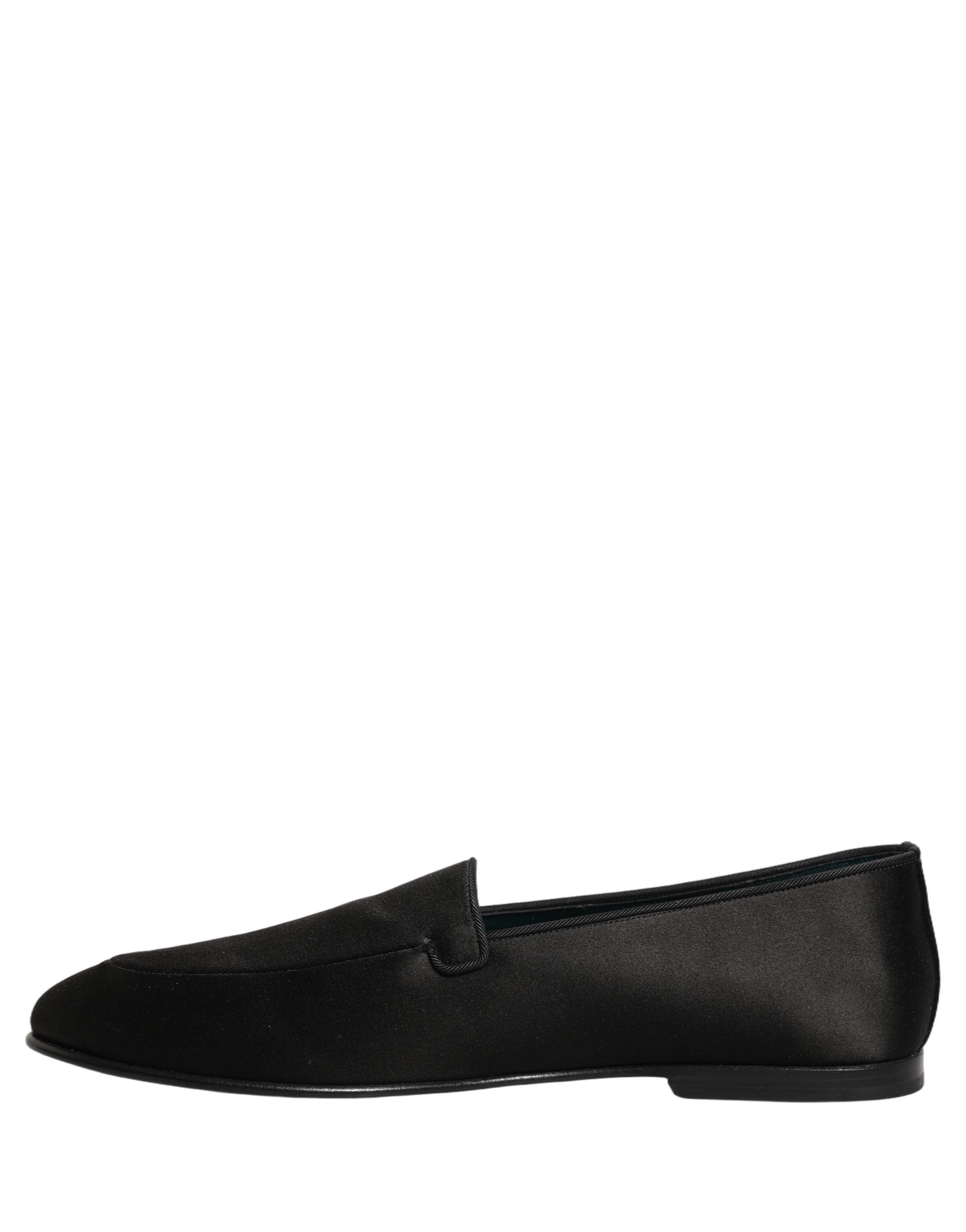Dolce & Gabbana Black Satin Logo Slip On Flats Loafers Shoes Dolce & Gabbana