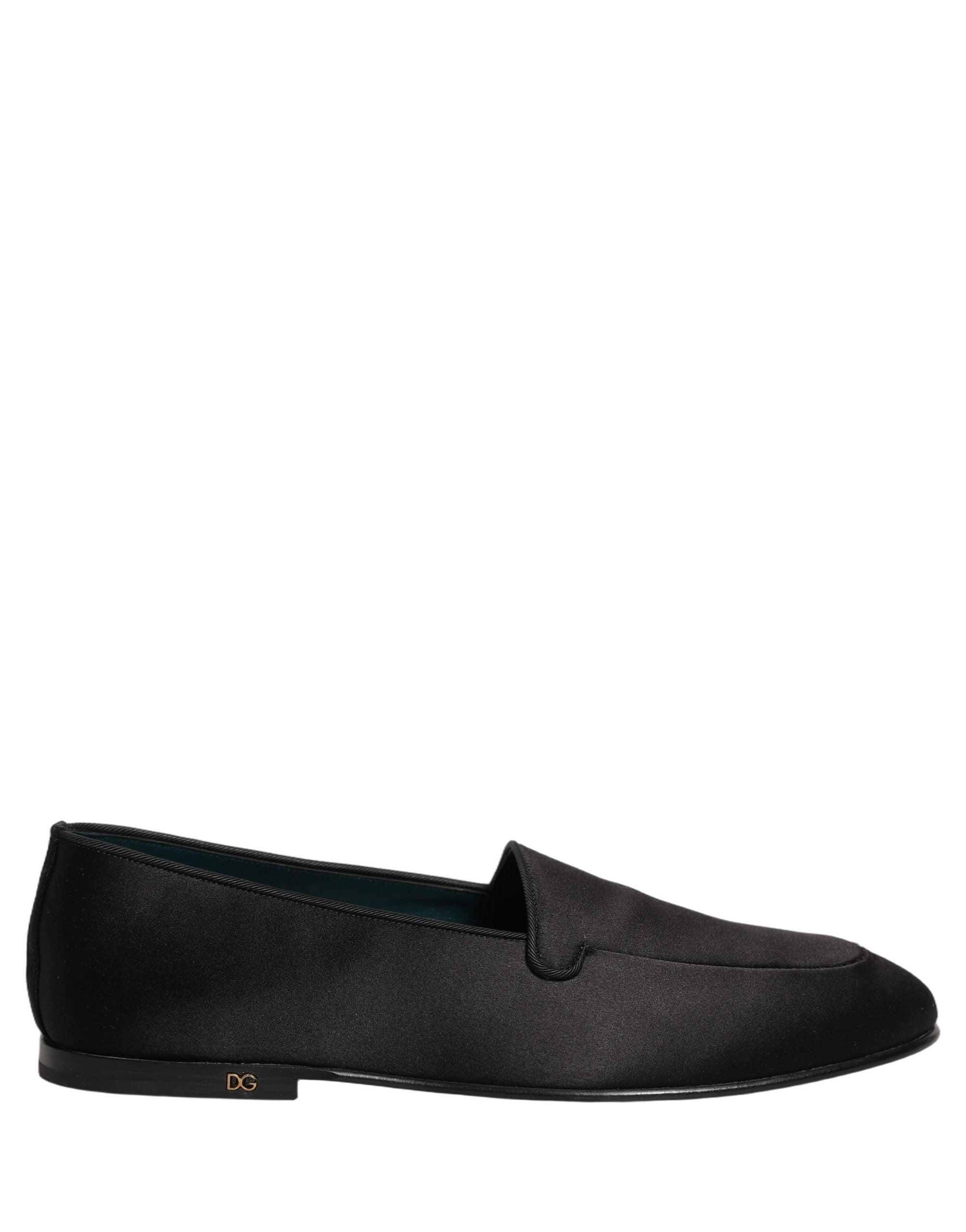 Dolce & Gabbana Black Satin Logo Slip On Flats Loafers Shoes Dolce & Gabbana