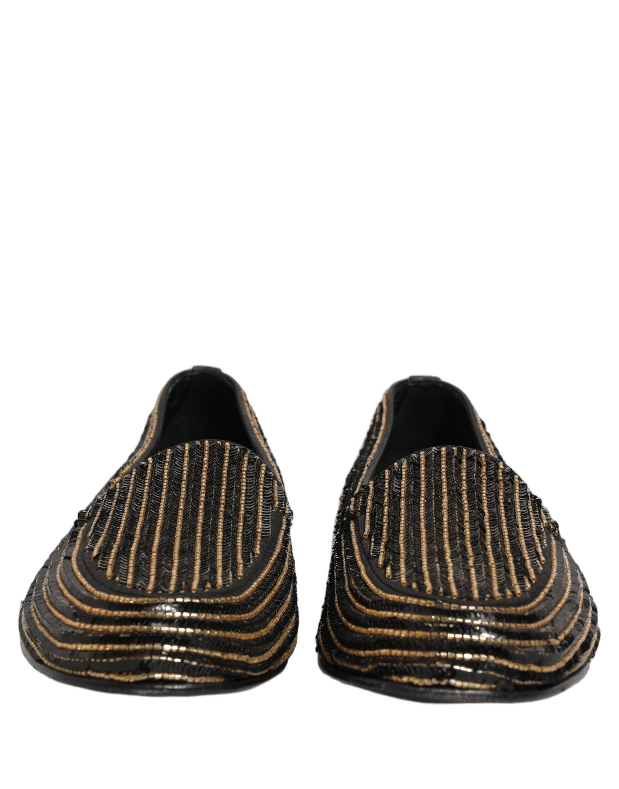 Dolce & Gabbana Black Gold Sequined Men Dress Loafers Shoes Dolce & Gabbana