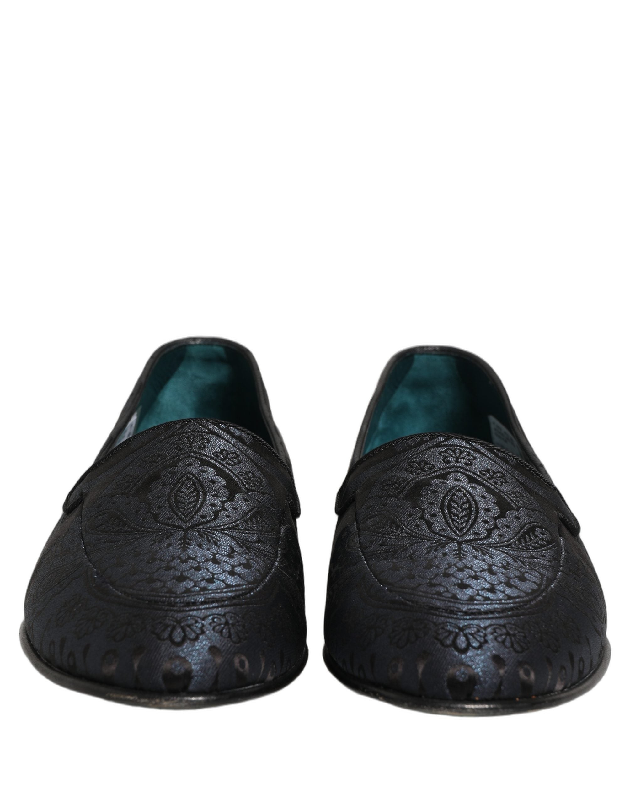 Dolce & Gabbana Blue Jacquard Leather Slip On Loafers Shoes Dolce & Gabbana