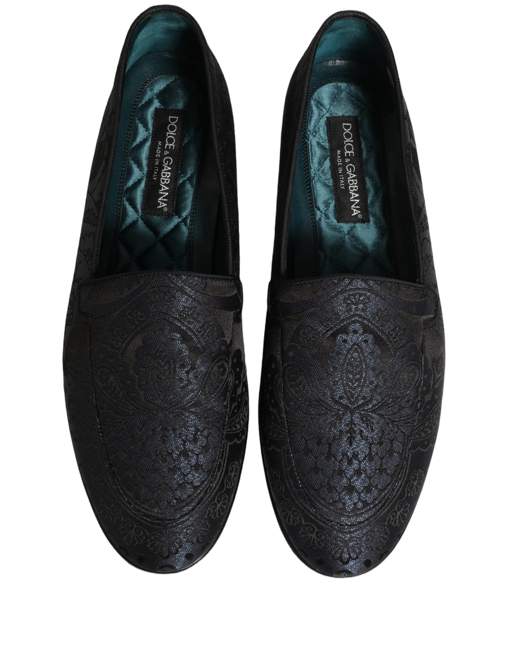Dolce & Gabbana Blue Jacquard Leather Slip On Loafers Shoes Dolce & Gabbana