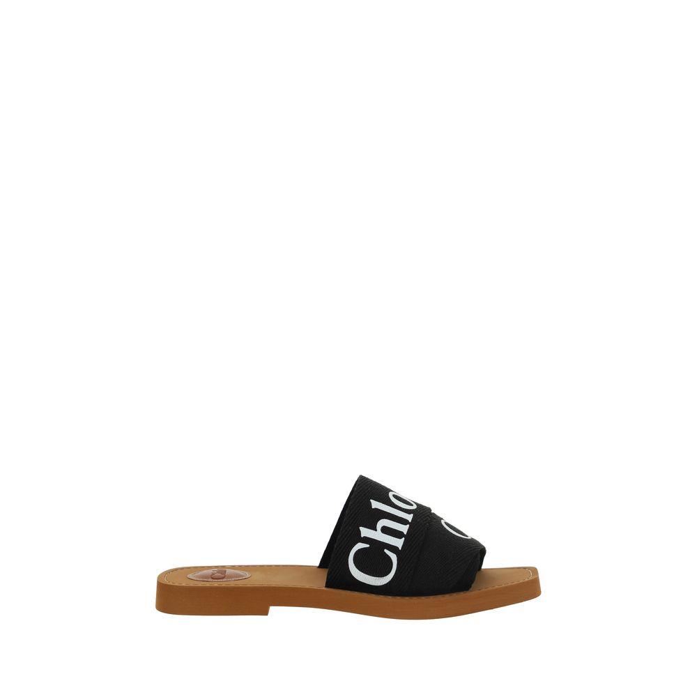 Chloé Black Cotton Flat Sandals Chloé