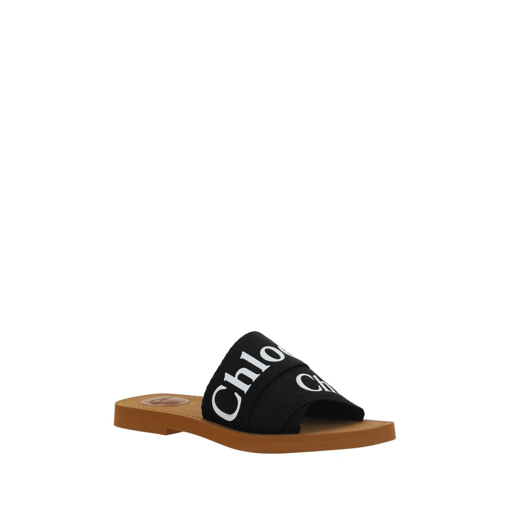 Chloé Black Cotton Flat Sandals Chloé