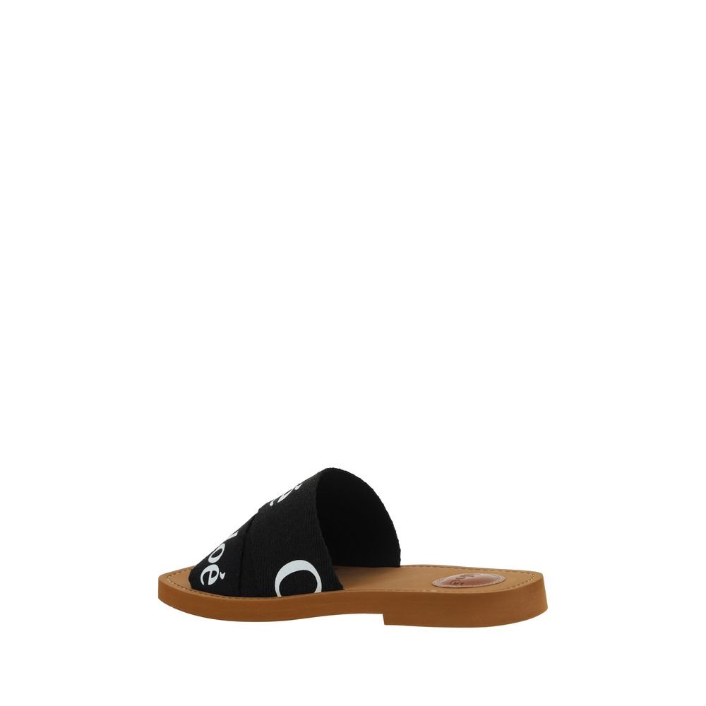 Chloé Black Cotton Flat Sandals Chloé