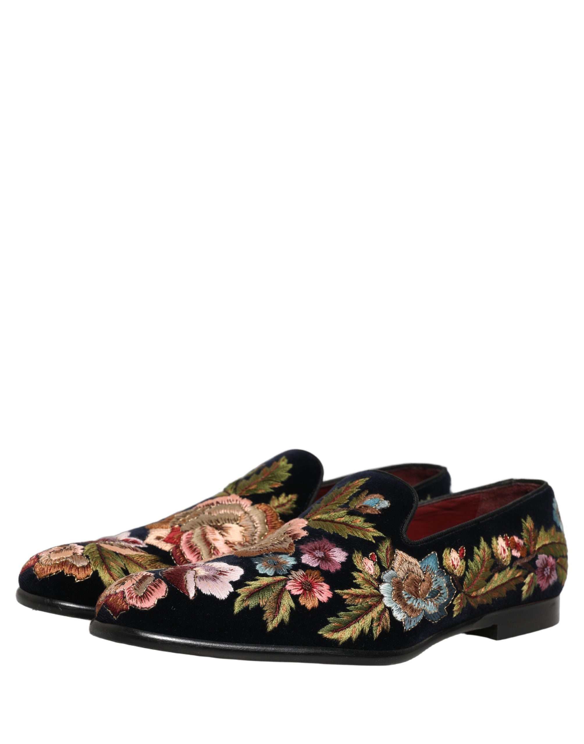 Dolce & Gabbana Black Velvet Floral Embroidery Loafers Shoes Dolce & Gabbana