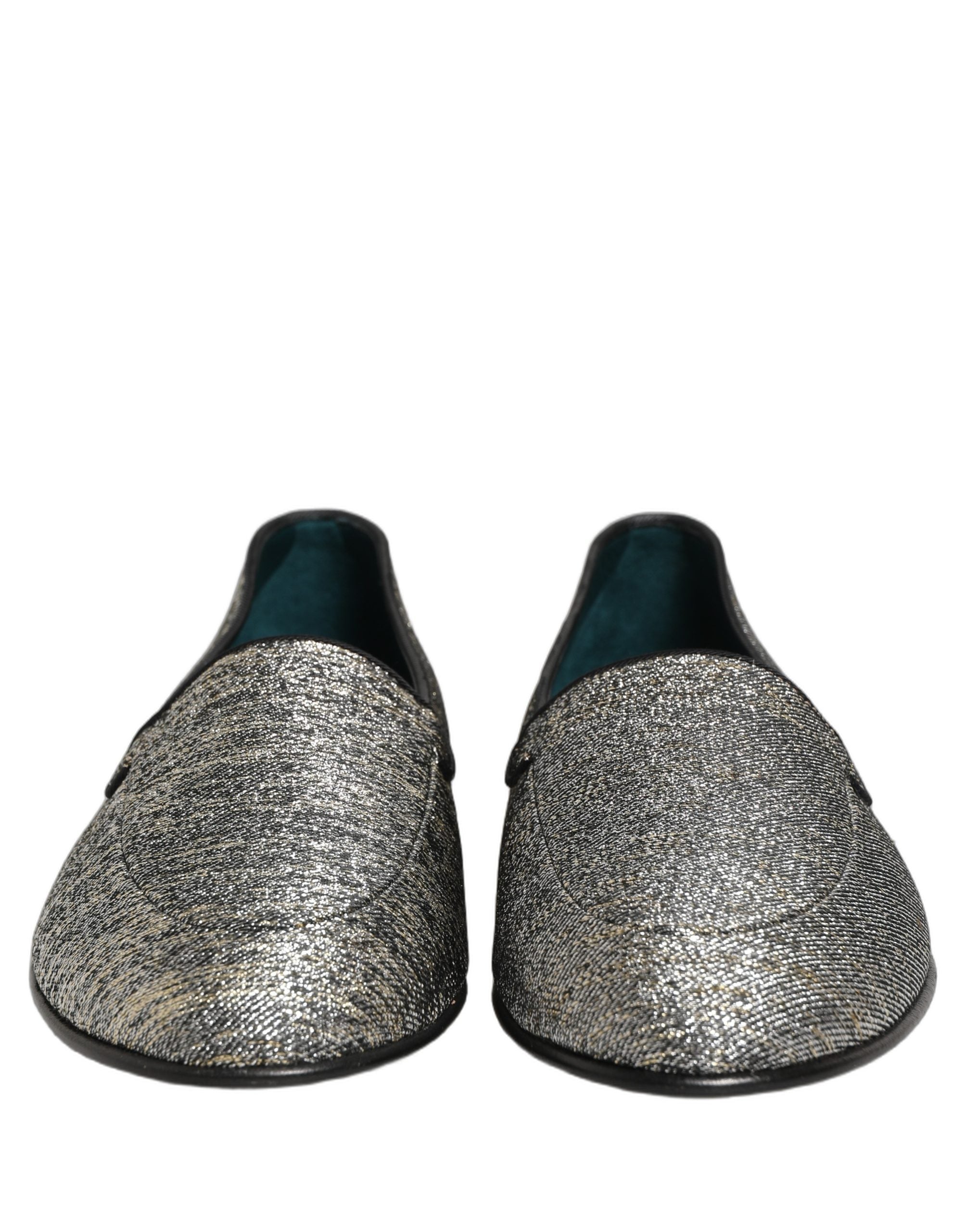 Dolce & Gabbana Gray Glitter Lurex DG Logo Dress Loafers Shoes Dolce & Gabbana