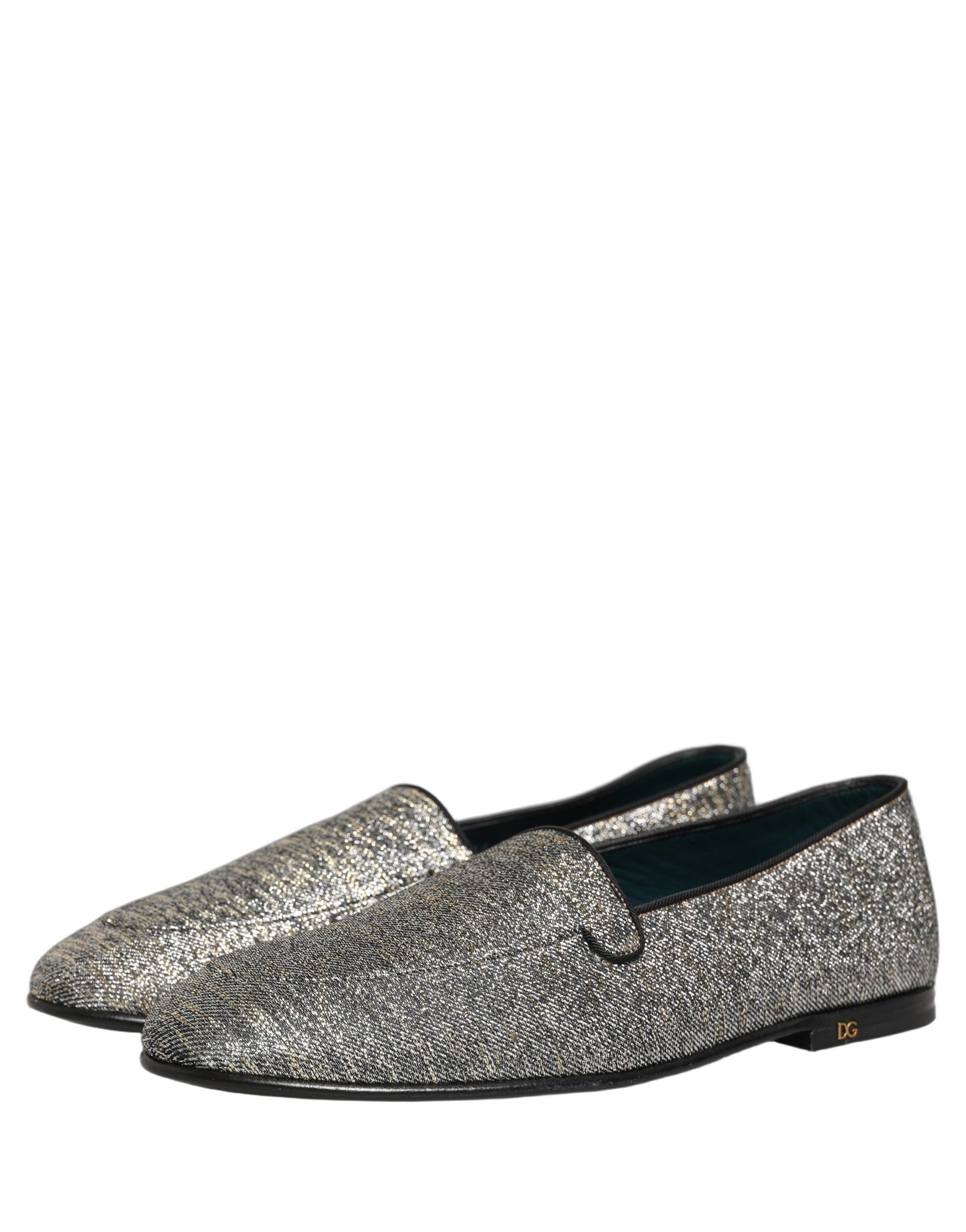 Dolce & Gabbana Gray Glitter Lurex DG Logo Dress Loafers Shoes Dolce & Gabbana