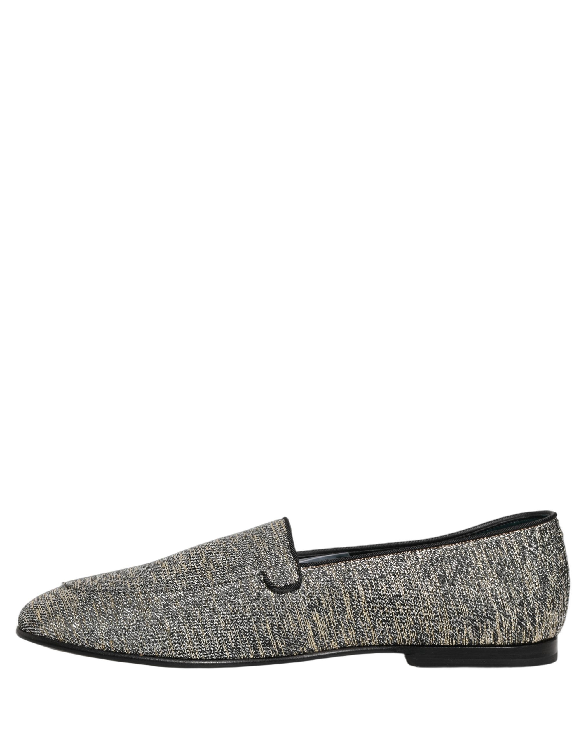 Dolce & Gabbana Gray Glitter Lurex DG Logo Dress Loafers Shoes Dolce & Gabbana