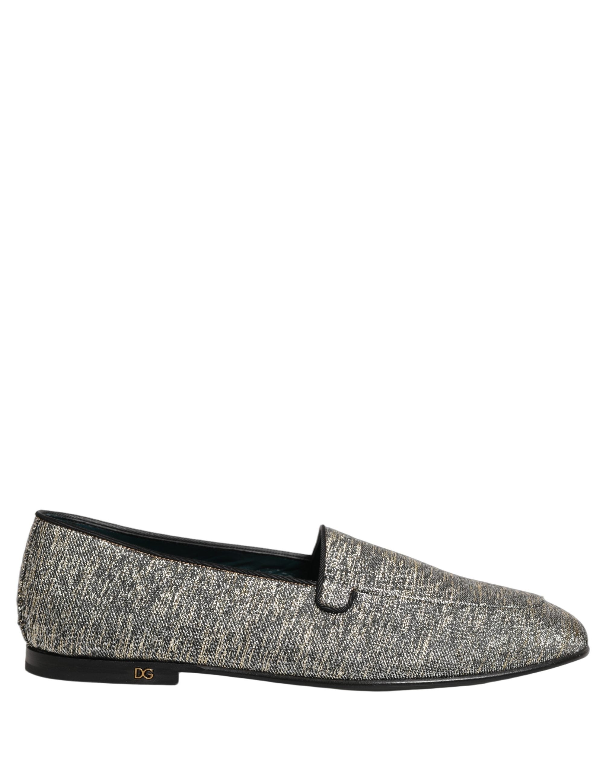 Dolce & Gabbana Gray Glitter Lurex DG Logo Dress Loafers Shoes Dolce & Gabbana