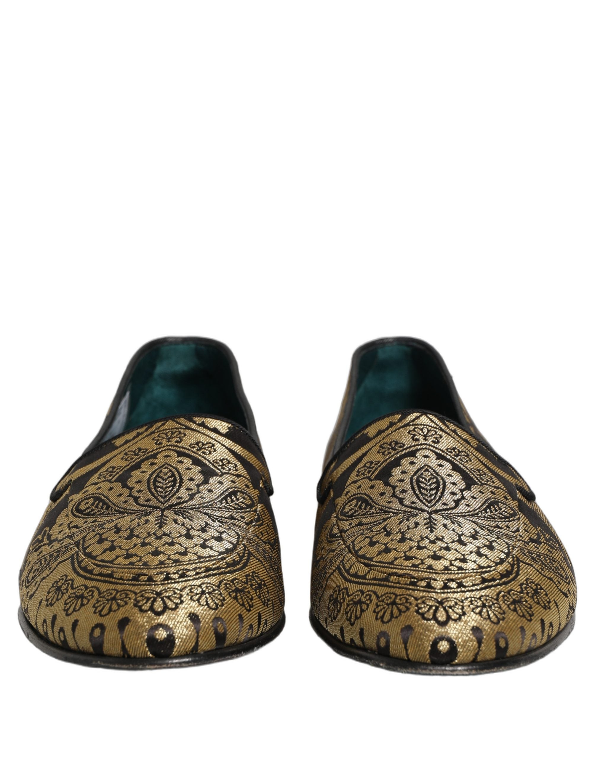 Dolce & Gabbana Gold Jacquard Leather Slip On Loafers Shoes Dolce & Gabbana